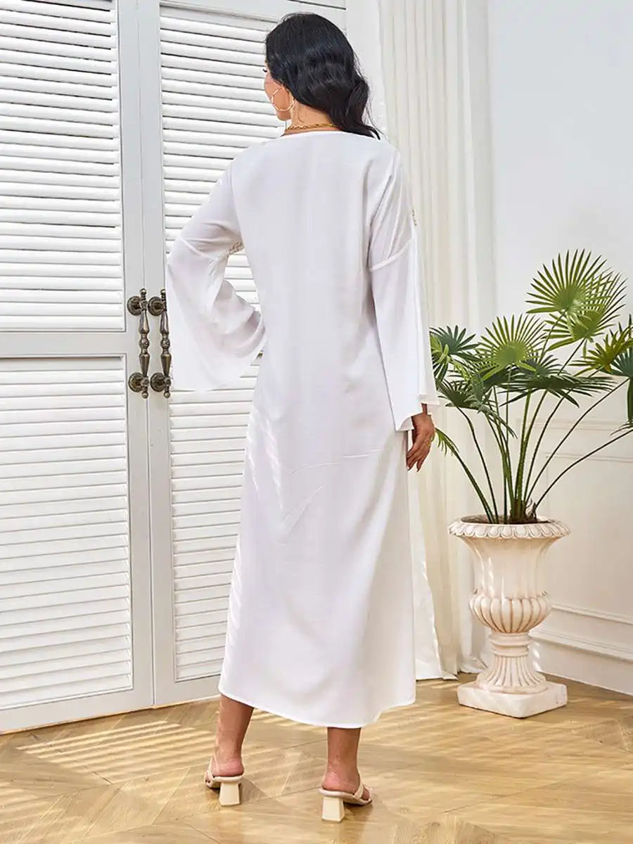 Elegant Eid Caftan Dress for Women - Floral Embroidery Kaftan #25284 - Perfect for Eid Celebrations, Parties & Special Occasions