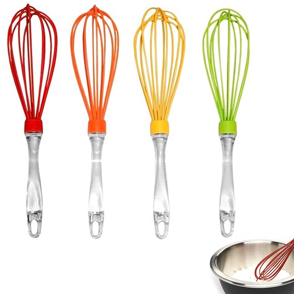 4-Pack Silicone Coated Whisks - Non-Scratch Egg Beater & Blender for Baking, Cooking, Mixing - Perfect for Kitchen, Restaurant, and Home Use