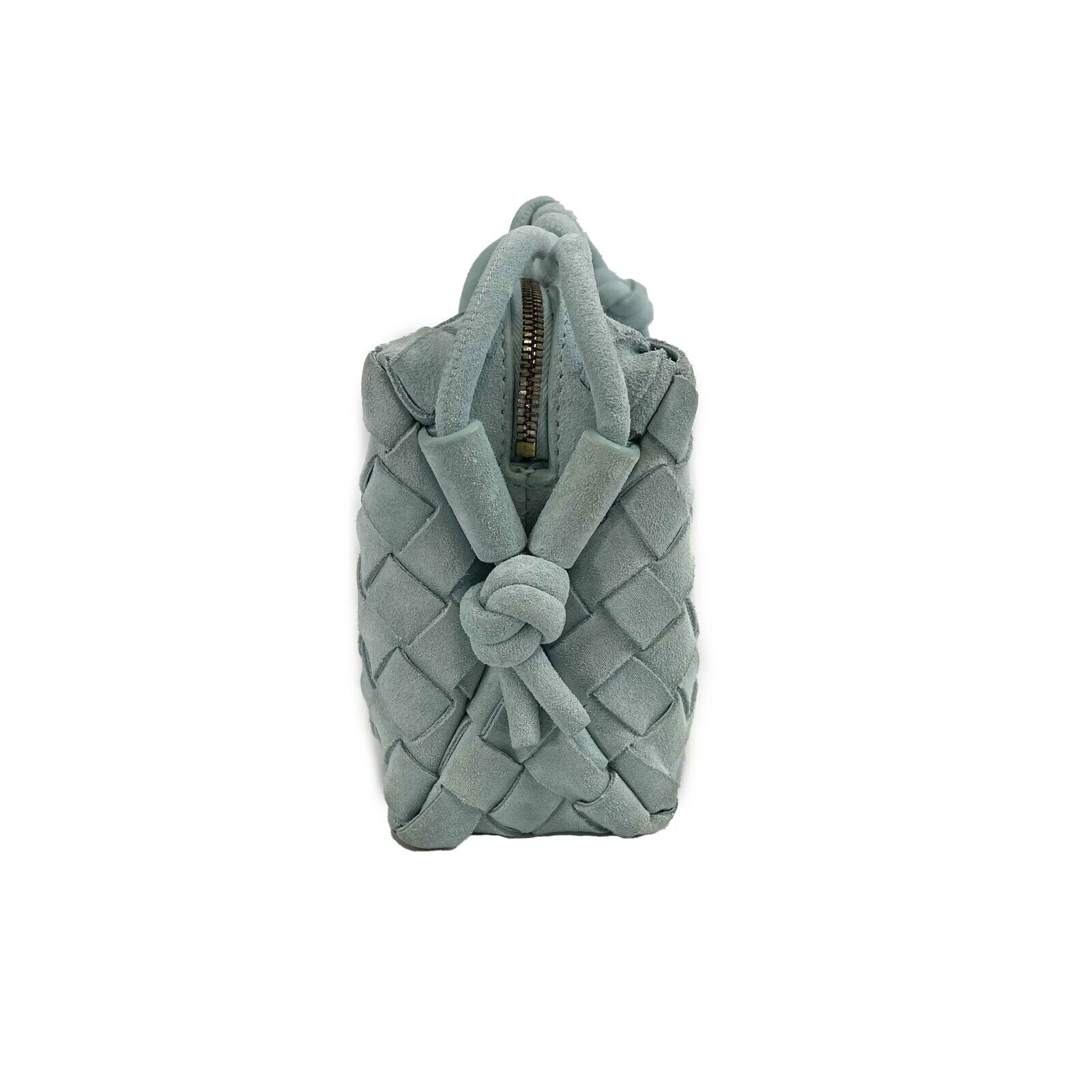 Bottega Veneta Loop Small Intrecciato Crossbody Bag in Washed Teal & Gold Leather - Stylish Shoulder Bag for Women, Perfect for Date Night, Shopping & Travel Accessories
