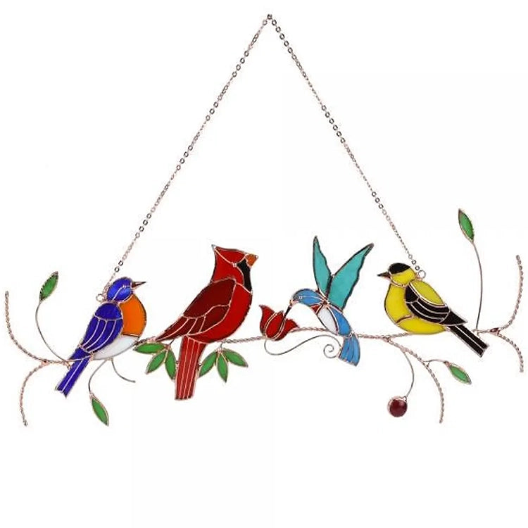 Four Birds on a Branch Suncatcher - Colorful Window Decoration for Home & Garden - Perfect for Living Room, Bedroom, or Office Decor