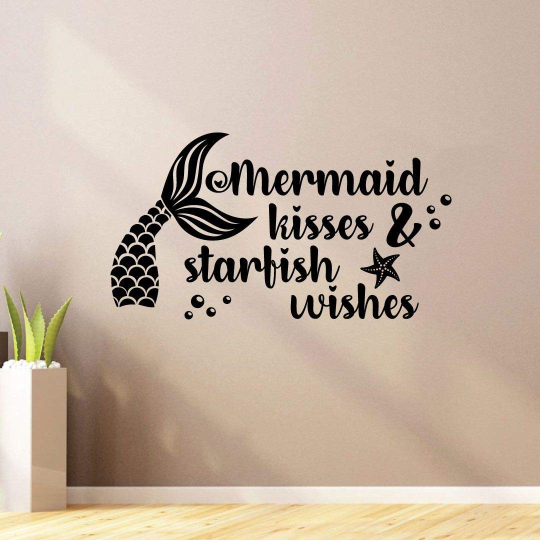 Mermaid Kisses Starfish Wishes - 20x20 Inch Vinyl Wall Art Sticker Decal for Home, Kids Room, Nursery, Girls & Boys Décor | Perfect for Bedroom, Playroom & Baby Shower Gifts