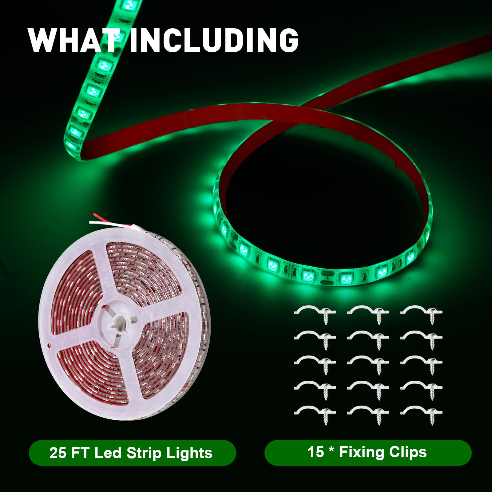 25ft Marine LED Strip Lights 12V Waterproof - Green Boat Lights for Night Fishing, Deck & Interior Lighting for Pontoon, Kayak, Jon Boats, Bass Boat - Perfect for Nighttime Fishing & Boat Parties