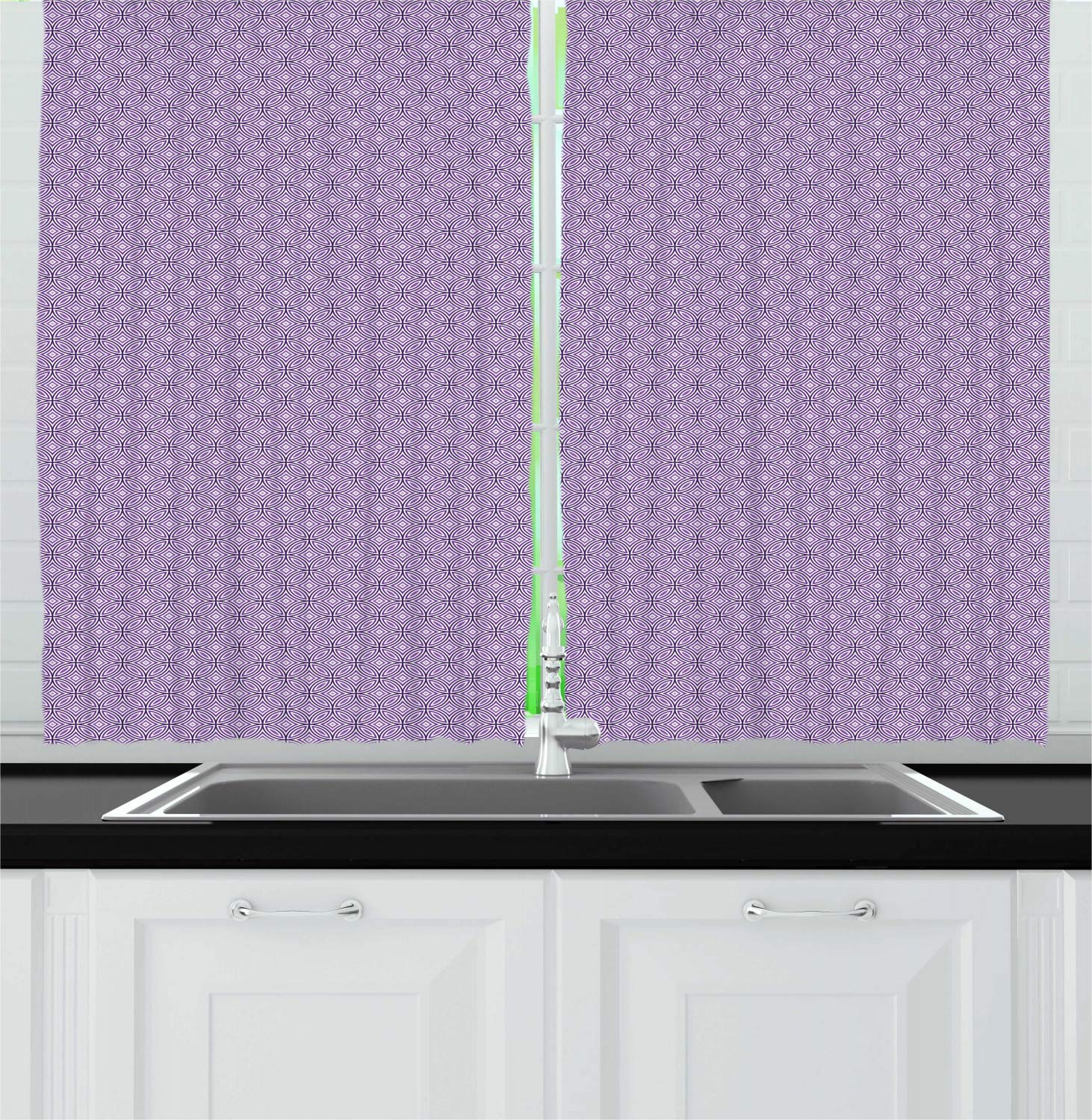 Ambesonne Abstract Kitchen Curtains - Geometric Pattern Window Drapes 2 Panel Set for Kitchen & Cafe Decor, 55 x 39 Inches, Violet Quartz - Perfect for Modern Homes, Restaurants and Office Spaces