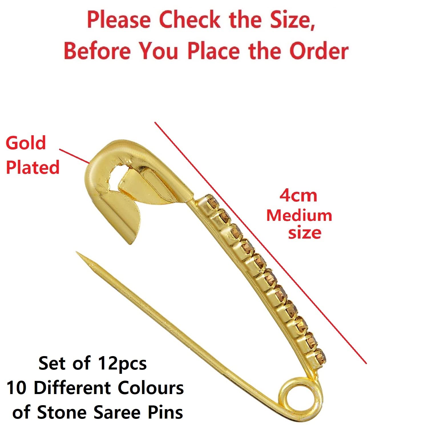 VAMA Multicolor Rhinestone Safety Saree Pins - Faux Crystal Brooches for Sweater, Shawl, Dress, Pants & Skirt - Shiny Clothing Accessories for Women's Fashion & Special Occasions