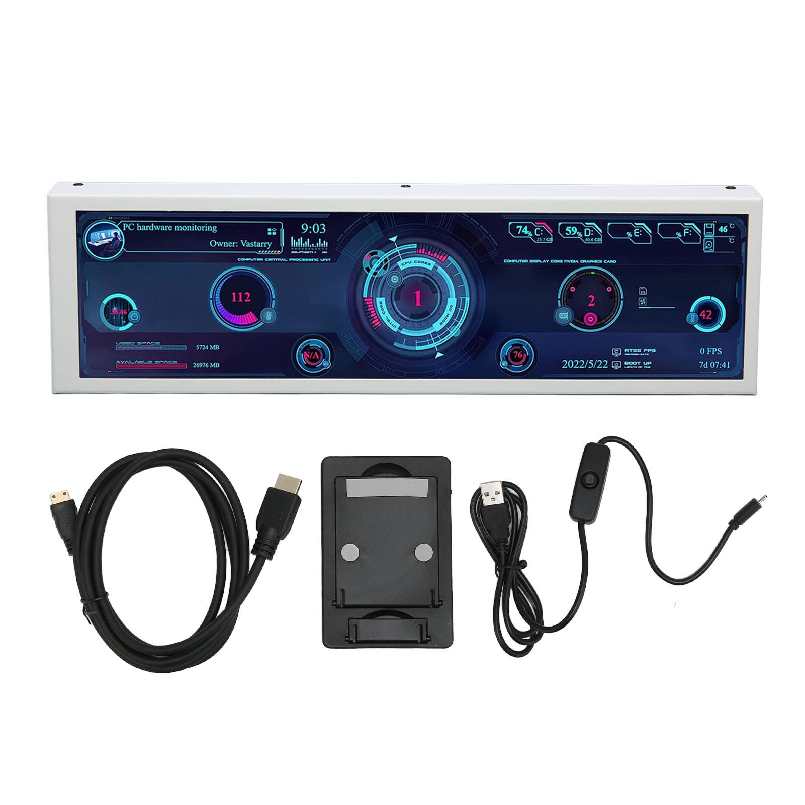 8.8 Inch LCD Display Module with USB - Desktop PC Temperature Sensor Monitor for CPU, GPU, RAM Data - Compatible with Raspberry Pi & Linux - Perfect for PC Builds, Gaming Rigs & Home Server Monitoring
