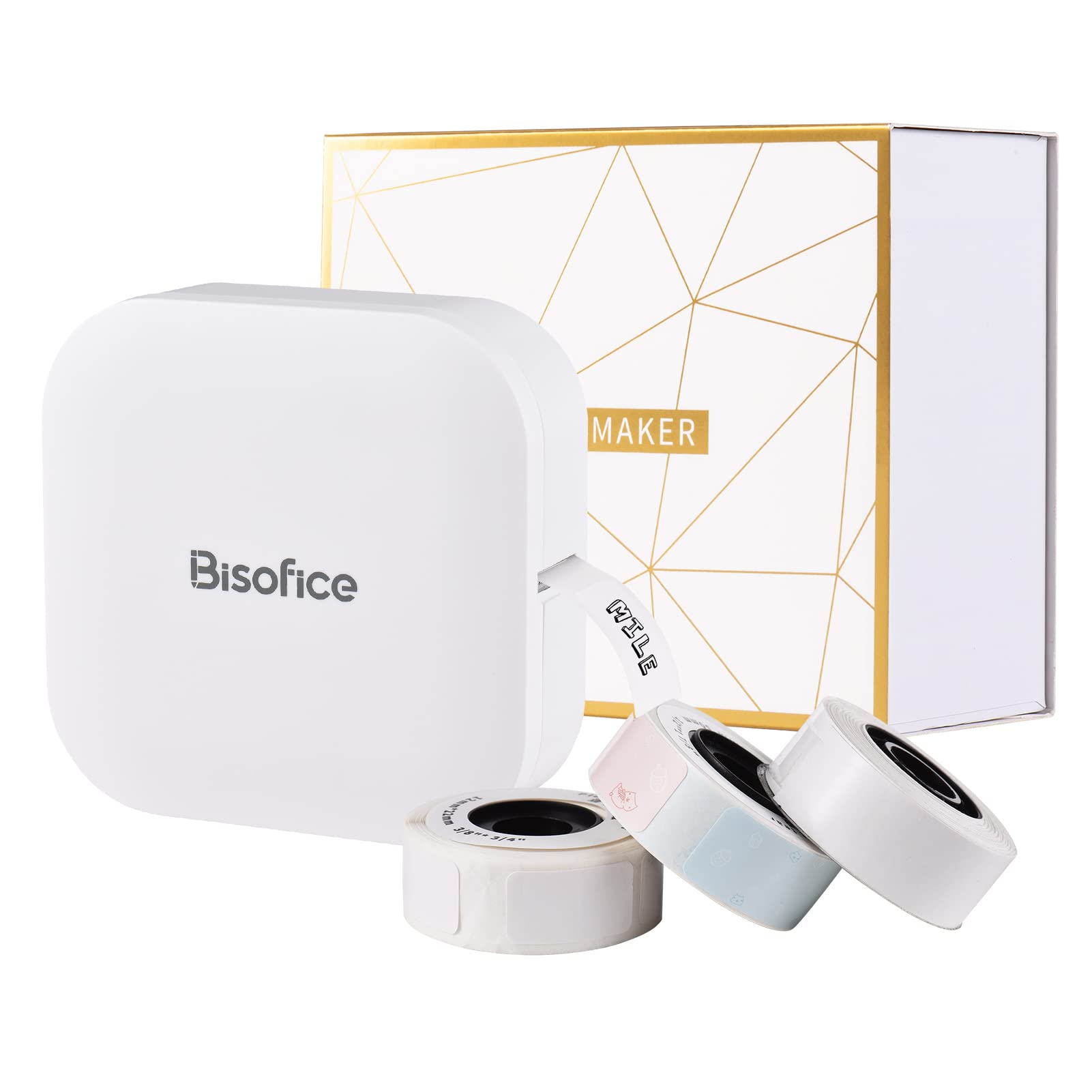 Bisofice Q30 Wireless Bluetooth Label Maker Machine with 3 Rolls Tape - Portable Label Printer for Home, Office & Organization - Compatible with iOS & Android Devices - Perfect for Crafting, Storage & File Labeling