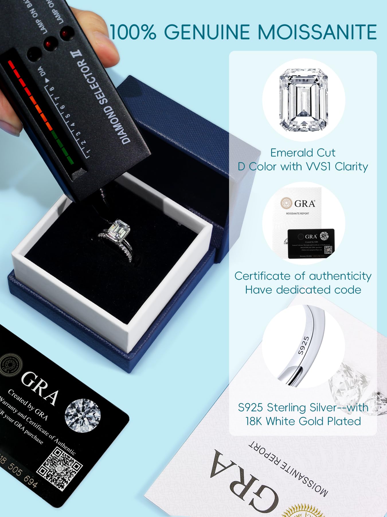 KSTYLE Classic 1.35-2.48CTTW Moissanite Wedding Ring Set for Women | D Color-VVS1 Clarity | 925 Sterling Silver & 18K White Gold Plated Engagement Rings | Bridal Jewelry Set, Promise Rings for Her | Perfect for Weddings, Anniversaries & Special Occasions