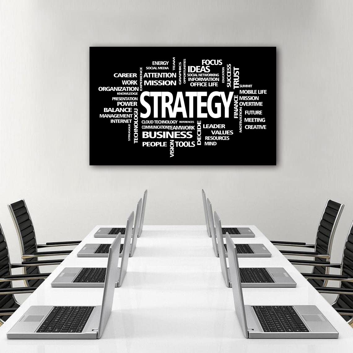 Motivational Office Strategy Canvas Wall Art - Inspirational Entrepreneur Business Quotes for Modern Workspace - Large Framed Painting Easy to Hang - Perfect for Office, Home Office & Corporate Decor