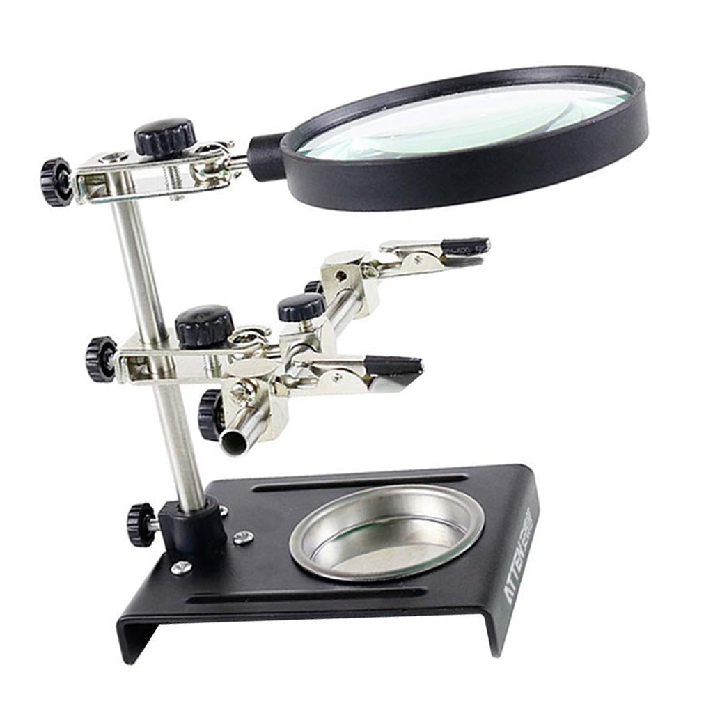 Magnifying Glass with Clip and Soldering Holder - Hands-Free Magnifier for Jewelry Making, Electronics Repair & Hobby Crafting