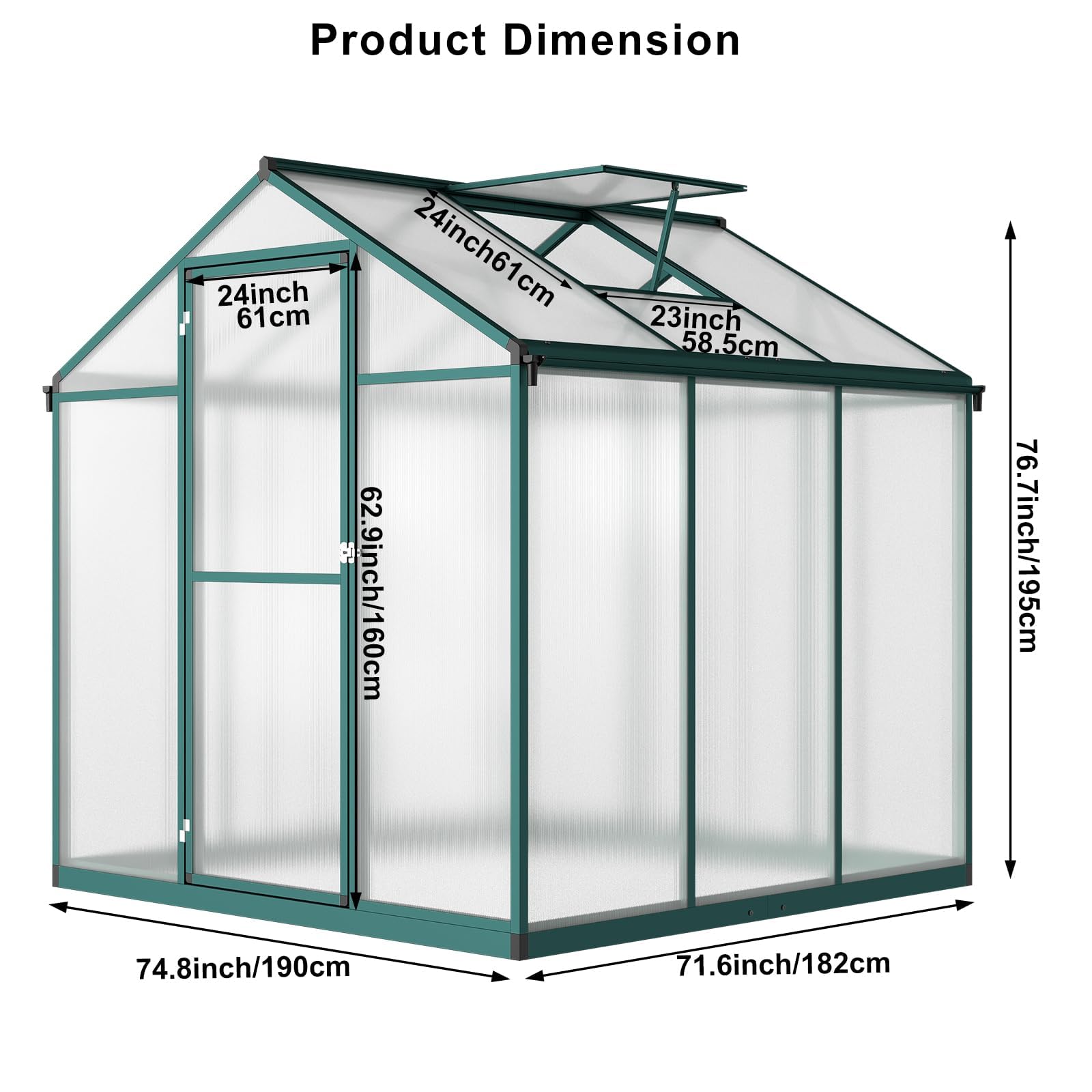 Garvee 6x6 FT Polycarbonate Greenhouse for Outdoors - Quick Setup Aluminum Walk-in Greenhouse with Roof Vent for Garden & Backyard | Perfect for Growing Vegetables, Flowers & Herbs Year-Round