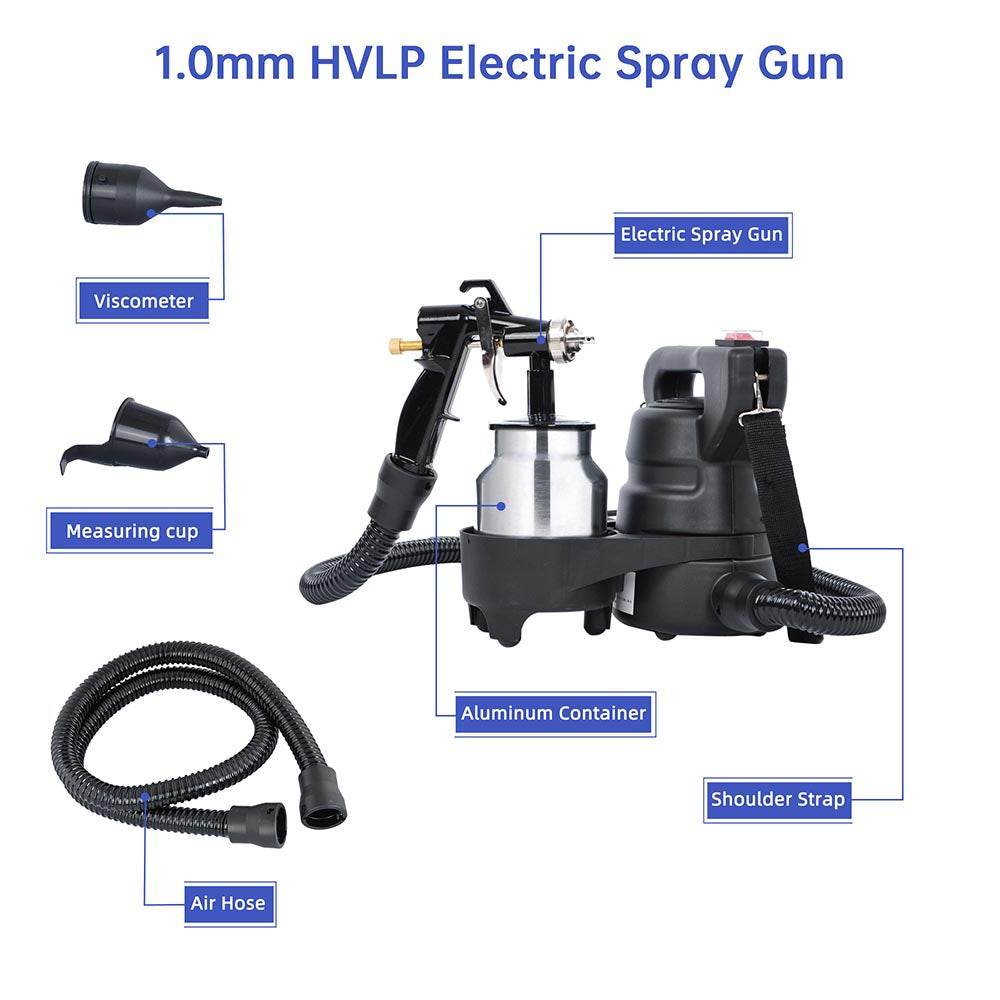 TheLAShop HVLP Spray Gun for Auto Painting - 1.0mm Bottom Feed Sprayer with Powerful Motor | Perfect for Car Body Repair, Furniture Refinishing & DIY Projects