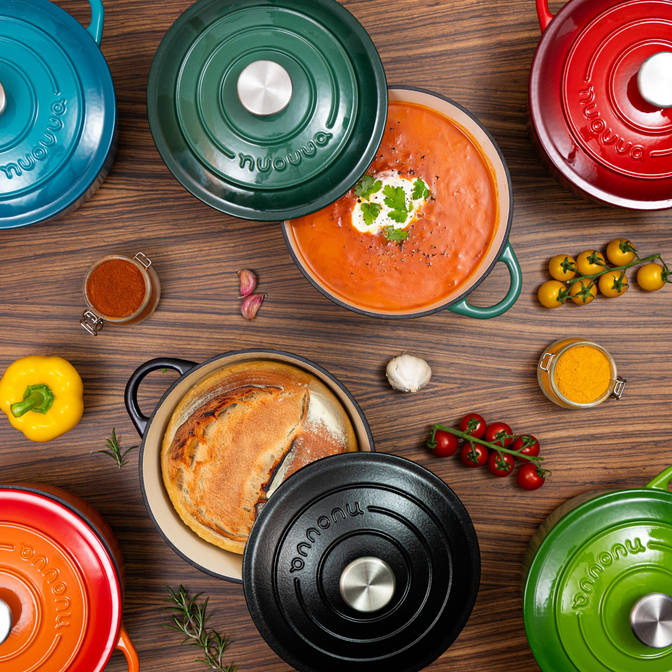 Nuovva 5-Quart Enameled Cast Iron Dutch Oven with Lid – Nonstick, Oven & Stovetop Safe up to 500°F – 32cm Teal Casserole Pot for Braising, Stewing & Baking – Perfect for Soups, Roasts & Bread Making