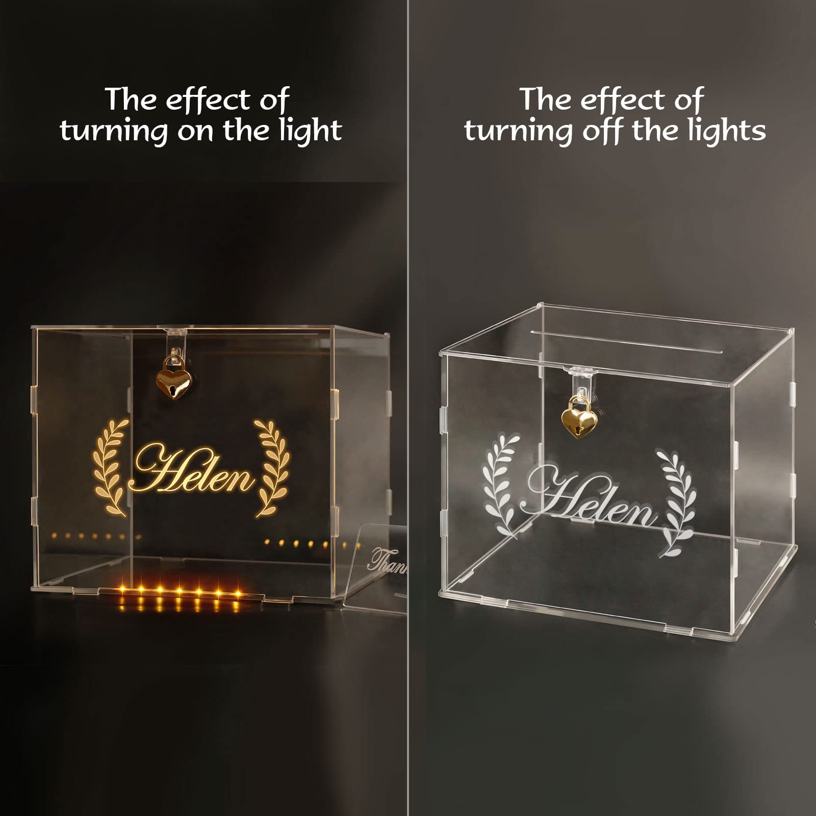 Personalized Acrylic Wedding Card Box with Lock & LED Lights - Elegant Rhinestone Wishing Well for Reception, Graduation, Baby Shower & Birthday Parties | Secure Money Gift Box for Weddings, Anniversaries & Special Events