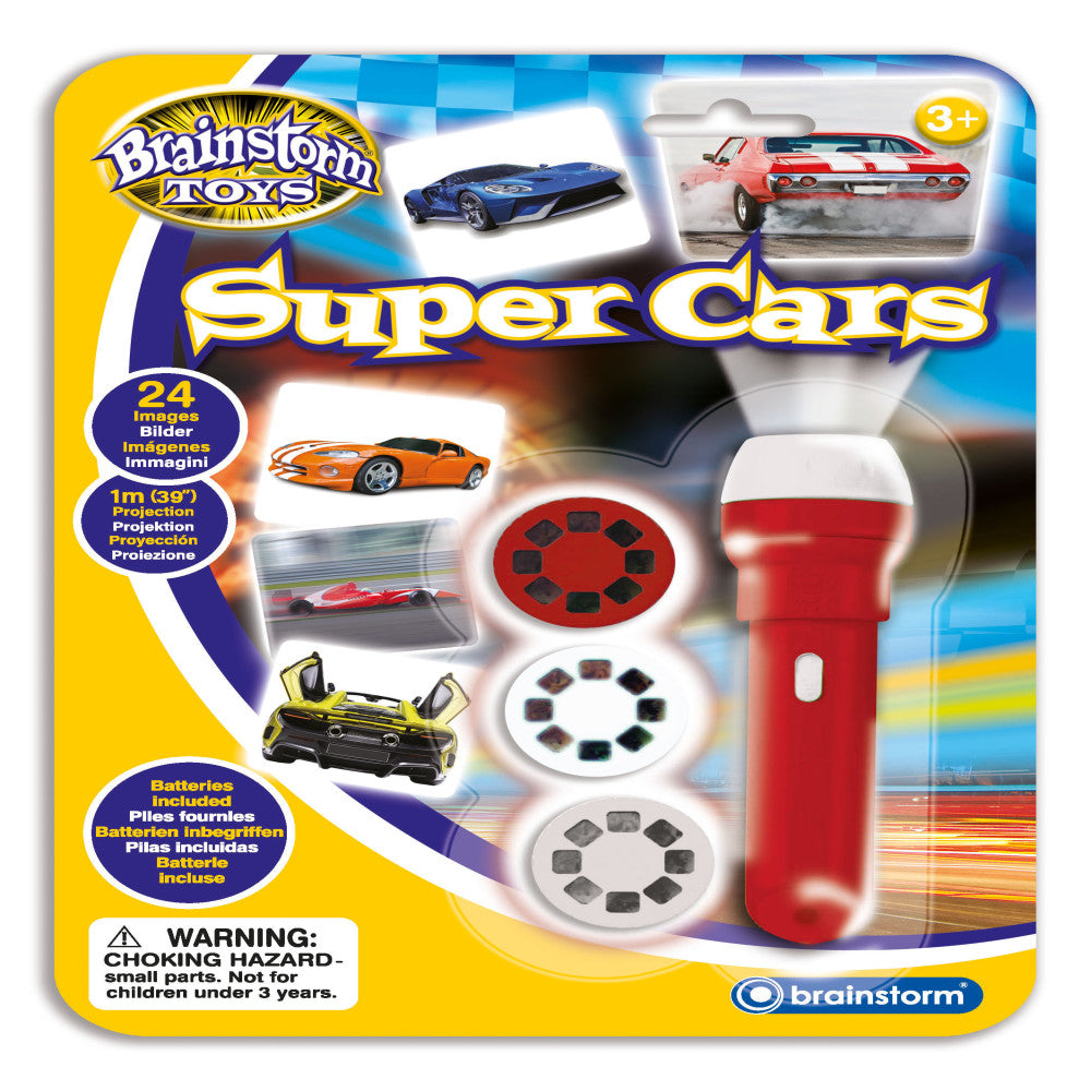 Brainstorm Toys Super Cars Flashlight and Projector - LED Light & Image Viewer for Kids | Fun Car-Themed Nightlight and Storytelling Toy for Bedtime and Playtime