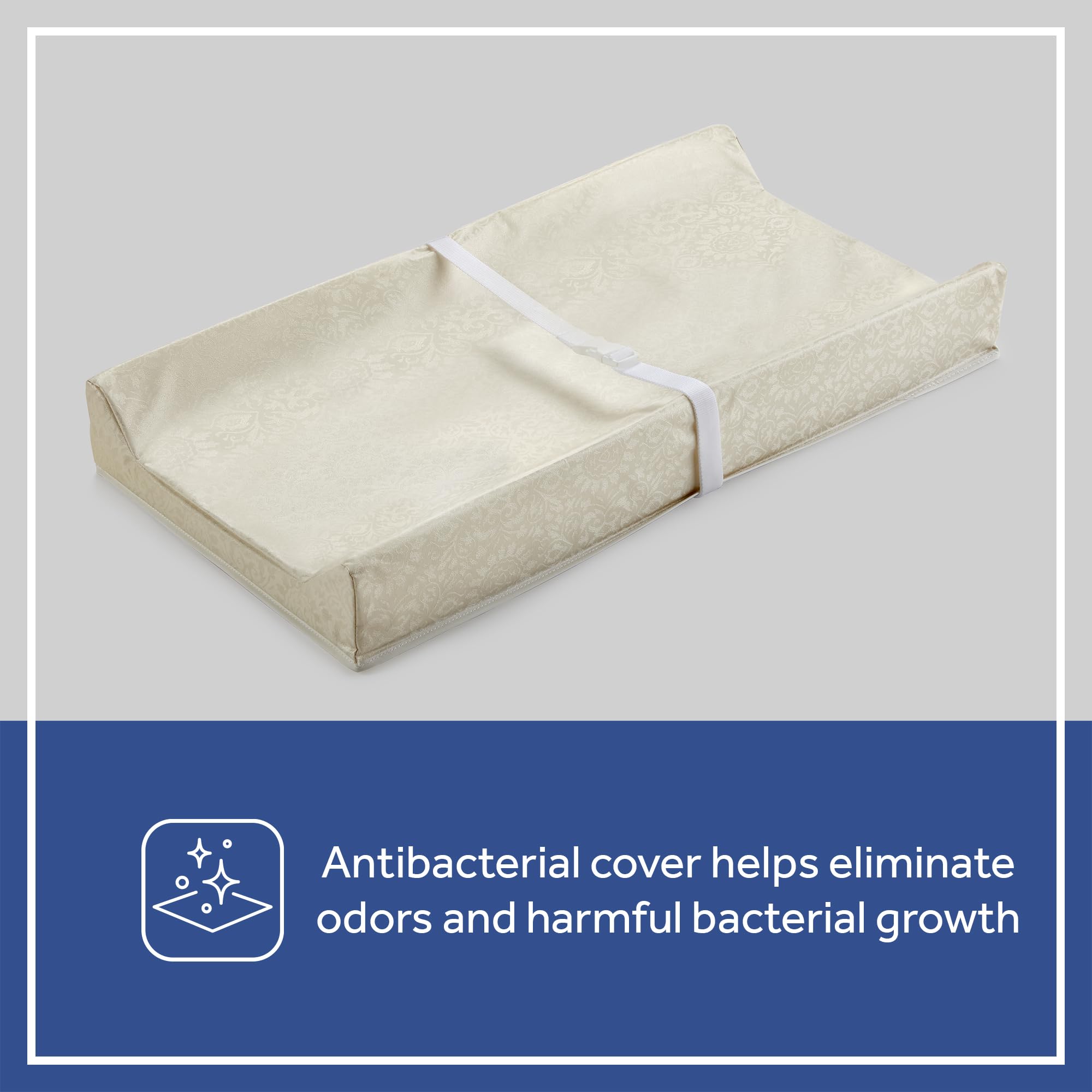 Sealy Baby Antibacterial Waterproof 2-Sided Contoured Diaper Changing Pad - Durable Easy-Clean Surface with Supportive Soybean Foam - Fits Dresser or Table (32