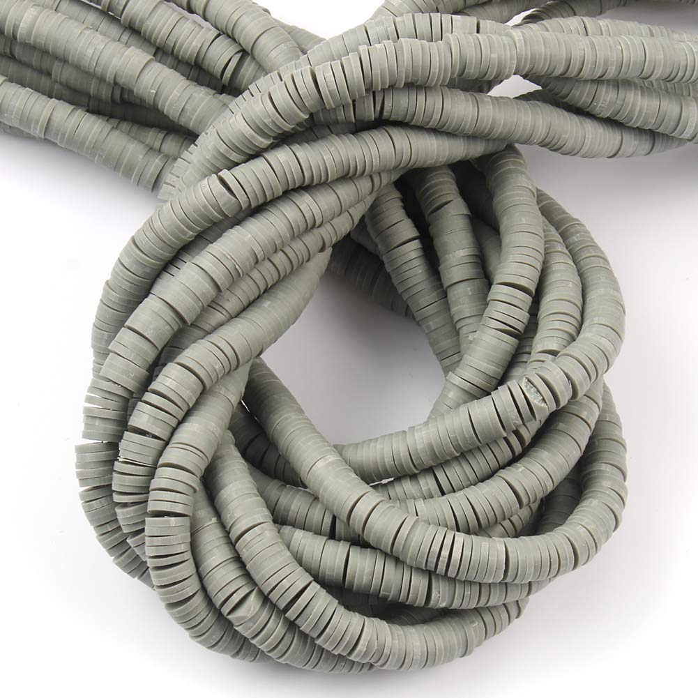 3600pcs Light Gray Polymer Clay Beads - 6mm Flat Round Spacer Beads for Jewelry Making, 10 Strands Heishi Beads for DIY Bracelets, Necklaces & Earrings - Perfect for Crafting, Gifts and Boho Style Accessories