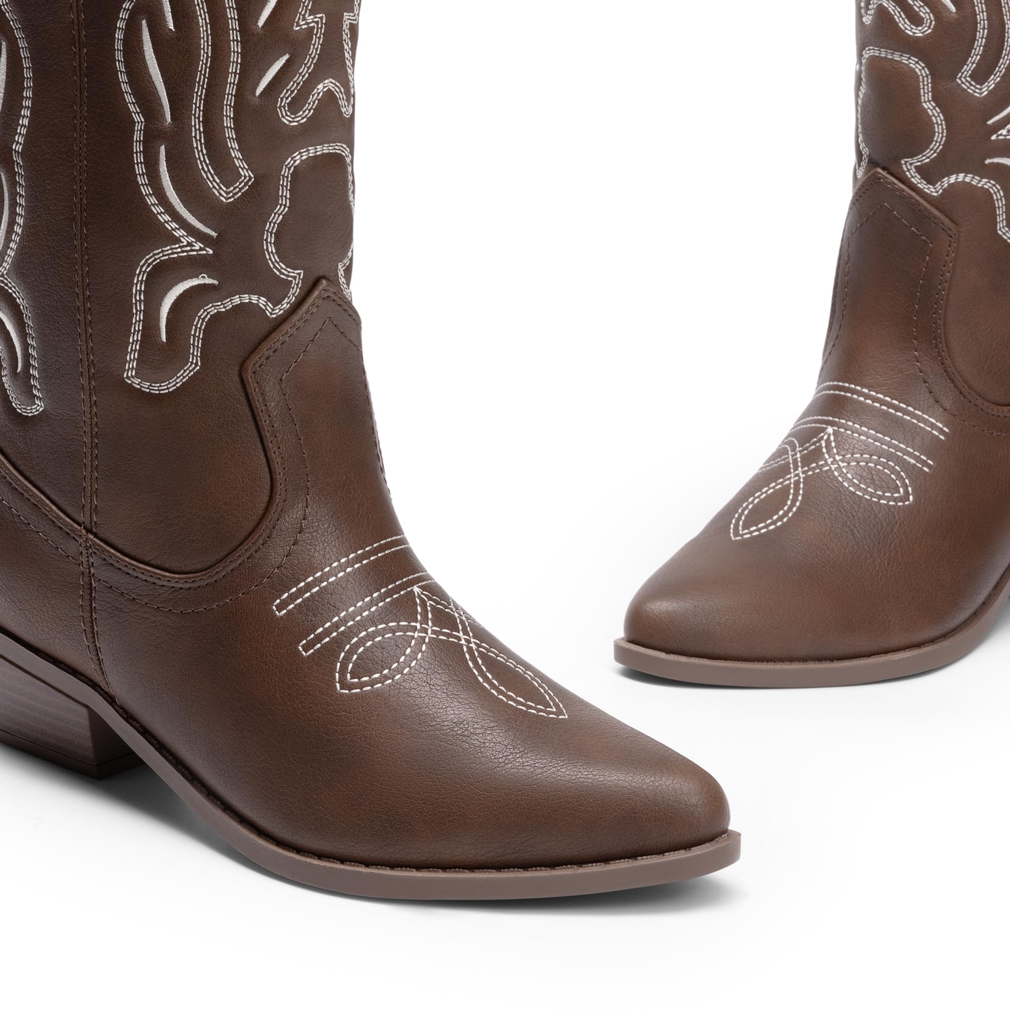 DREAM PAIRS Women's Cowboy Boots - Mid Calf Western Cowgirl Boots with Embroidery Stitching | Perfect for Country Dancing, Rodeo Events & Fashion Outfits