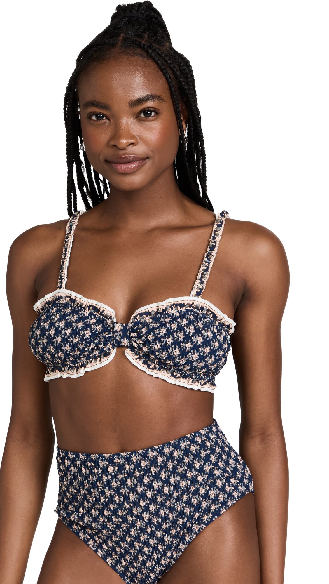 SEA Women's Jasper Border Print Smocked Bikini Top - Stylish Swimwear for Beach, Pool & Summer Vacations