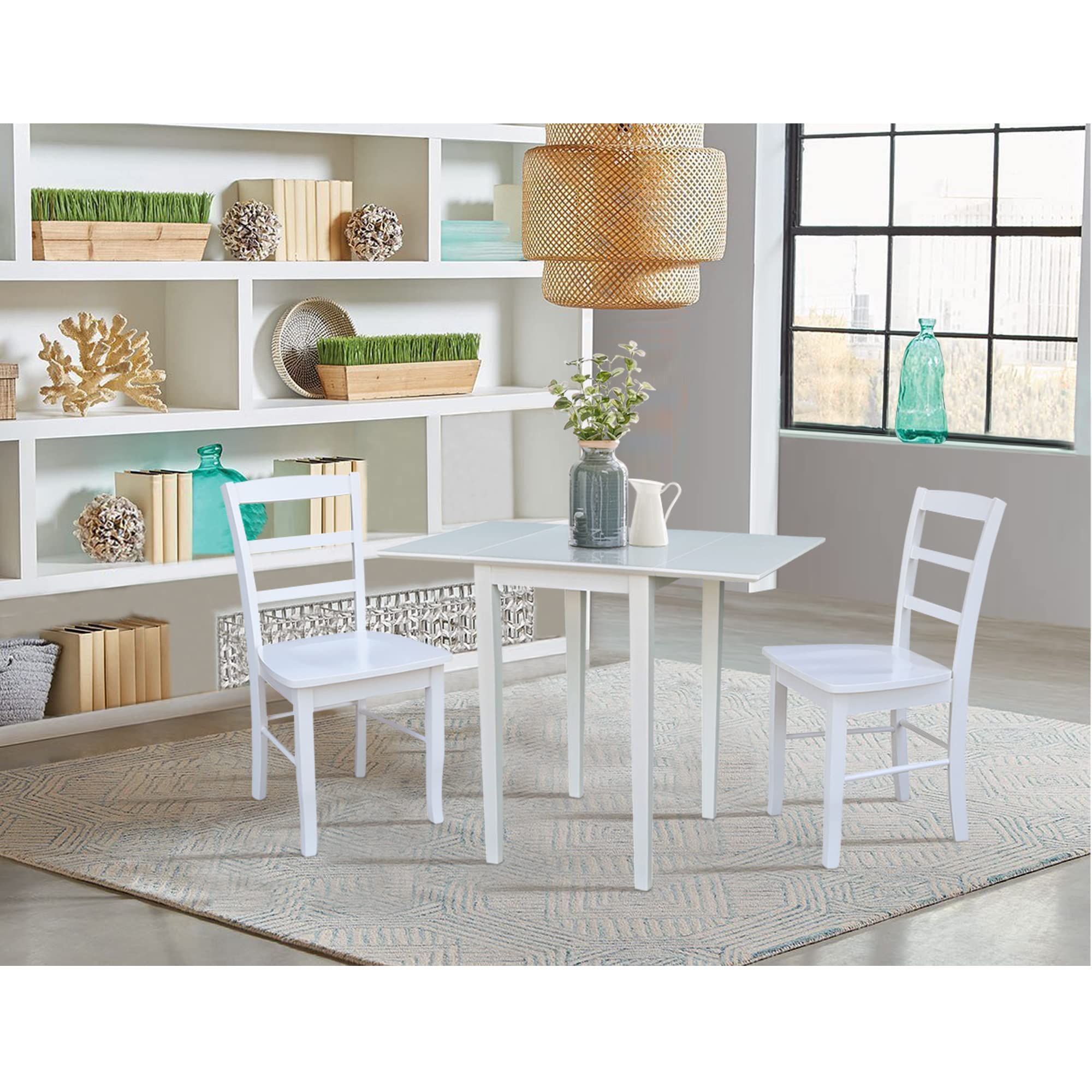 IC International Concepts Solid Wood Small Drop Leaf Dining Table - Real Parawood, Sturdy & Durable - Perfect for Small Spaces, Apartments, Breakfast Nooks & Cozy Dining Areas
