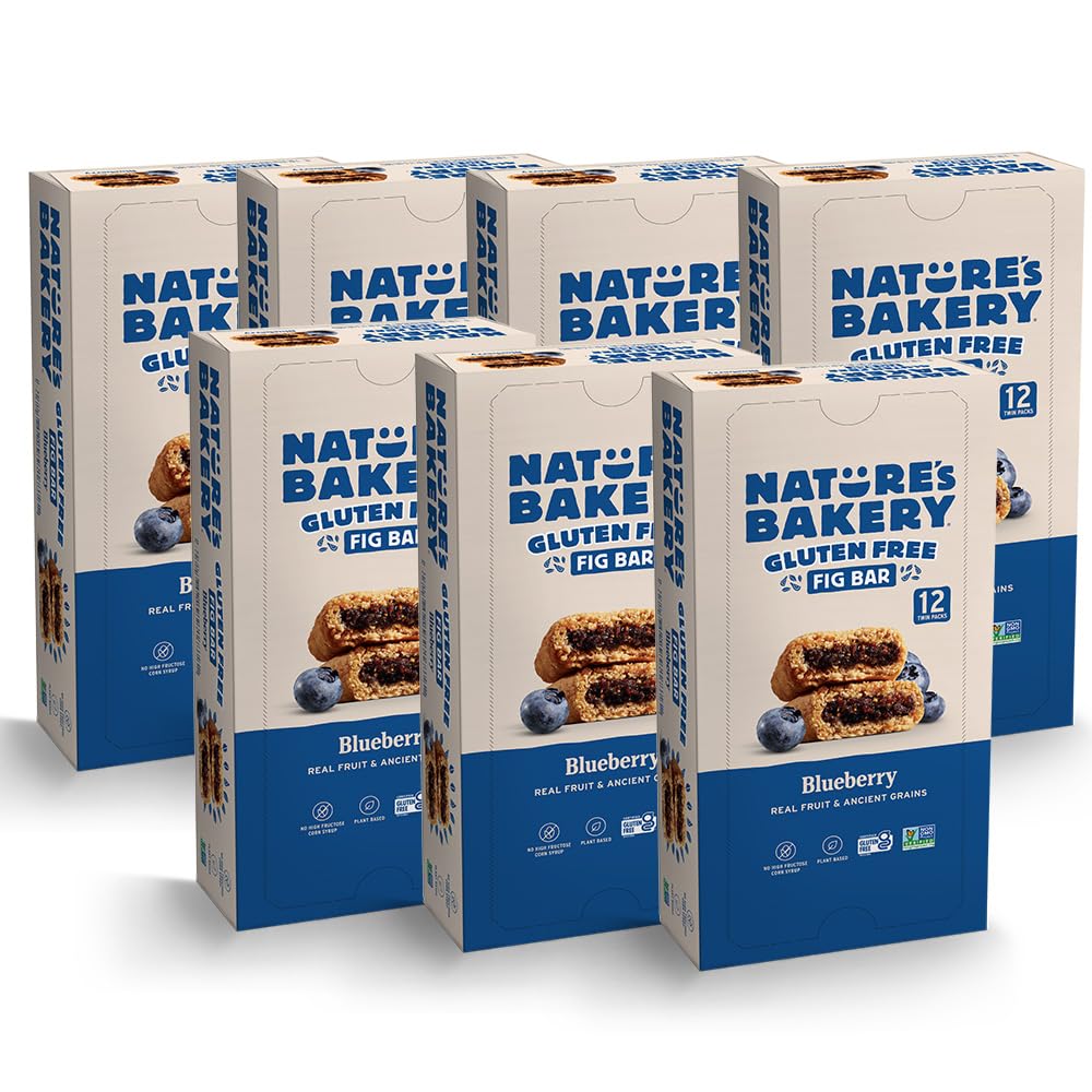Nature's Bakery Gluten Free Fig Bars - Blueberry Flavor, Vegan & Non-GMO Snack Bars with Real Fruit, Pack of 7 (12 Count Each) | Healthy On-the-Go Snacks for Work, School & Outdoor Activities