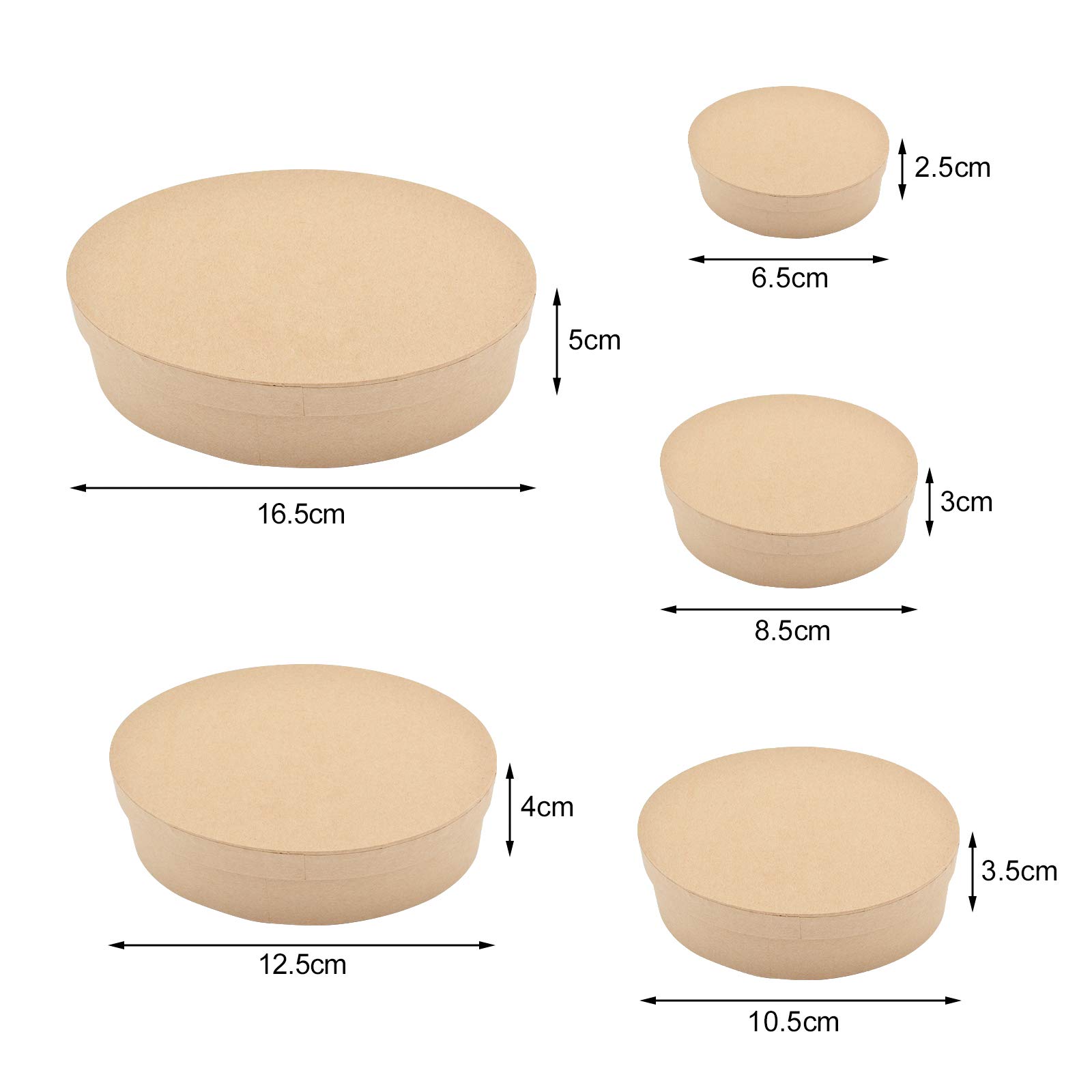 WANDIC Set of 5 Oval Mini Kraft Paper Mache Boxes with Lids - Perfect for Crafting, Jewelry Storage, Cosmetics & Home Organization - Great for DIY Projects, Gift Wrapping & Party Favors