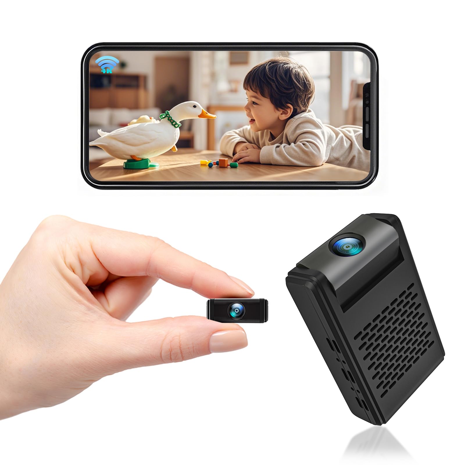 4K Mini Security Camera with 180° Rotating Lens - Wireless WiFi Nanny Cam, Free Cloud & SD Storage, Motion Detection, Auto Night Vision, No WiFi Recording - Perfect for Home, Office, Baby & Pet Monitoring