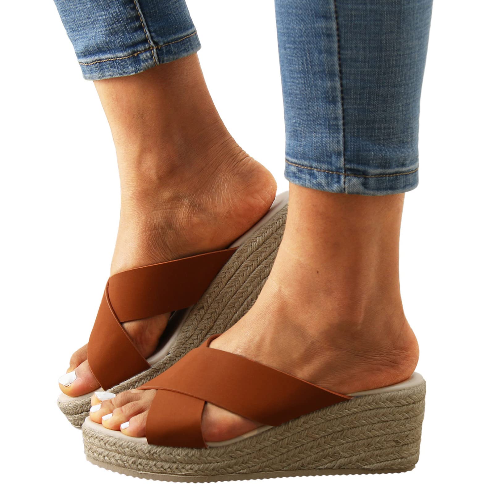 Women's Platform Sandals - Peep Toe Linen Wedge Sandals | Boho Slide Slippers | Comfortable Walking Shoes for Summer | Perfect for Beach, Vacation & Casual Outfits