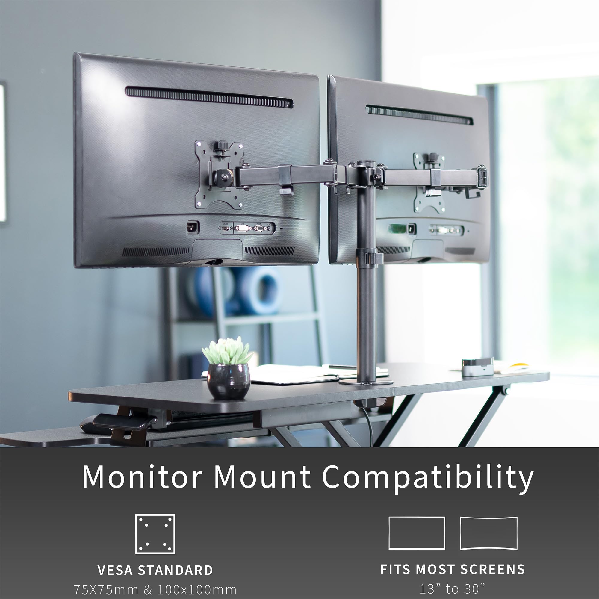 VIVO 36 Inch Adjustable Standing Desk Converter - Dual Monitor Stand for 13 to 30 Inch Screens, Sit Stand Workstation Riser (Black) | Perfect for Home Office, Gaming Setup & Ergonomic Workspace - DESK-V036K-M2