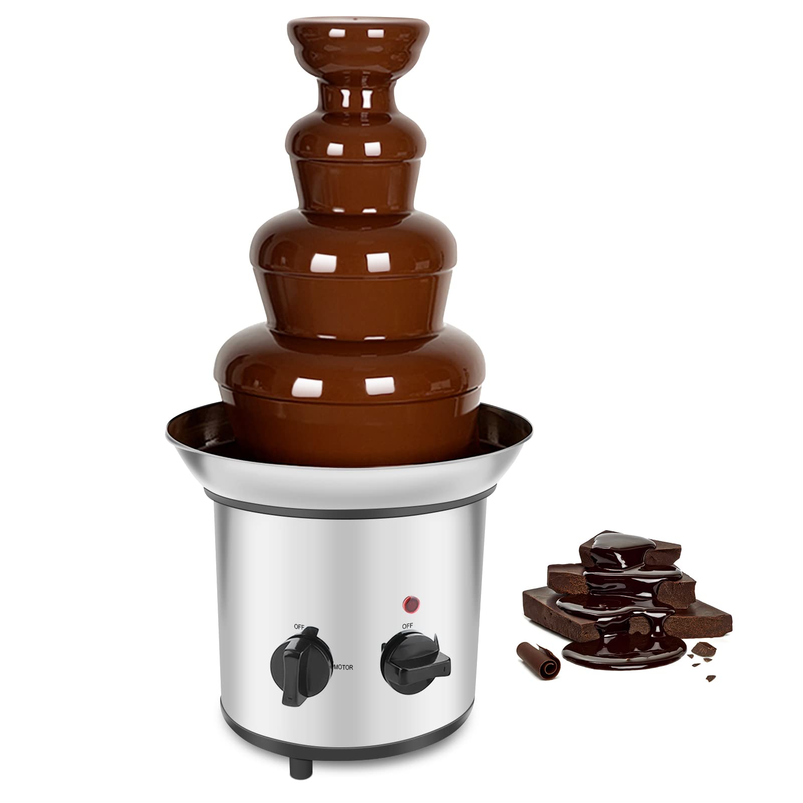 4-Tier Electric Chocolate Fondue Fountain - Stainless Steel Melting & Warming Machine for Chocolate, Candy, Butter & Cheese - Perfect for Parties, Weddings & Family Gatherings