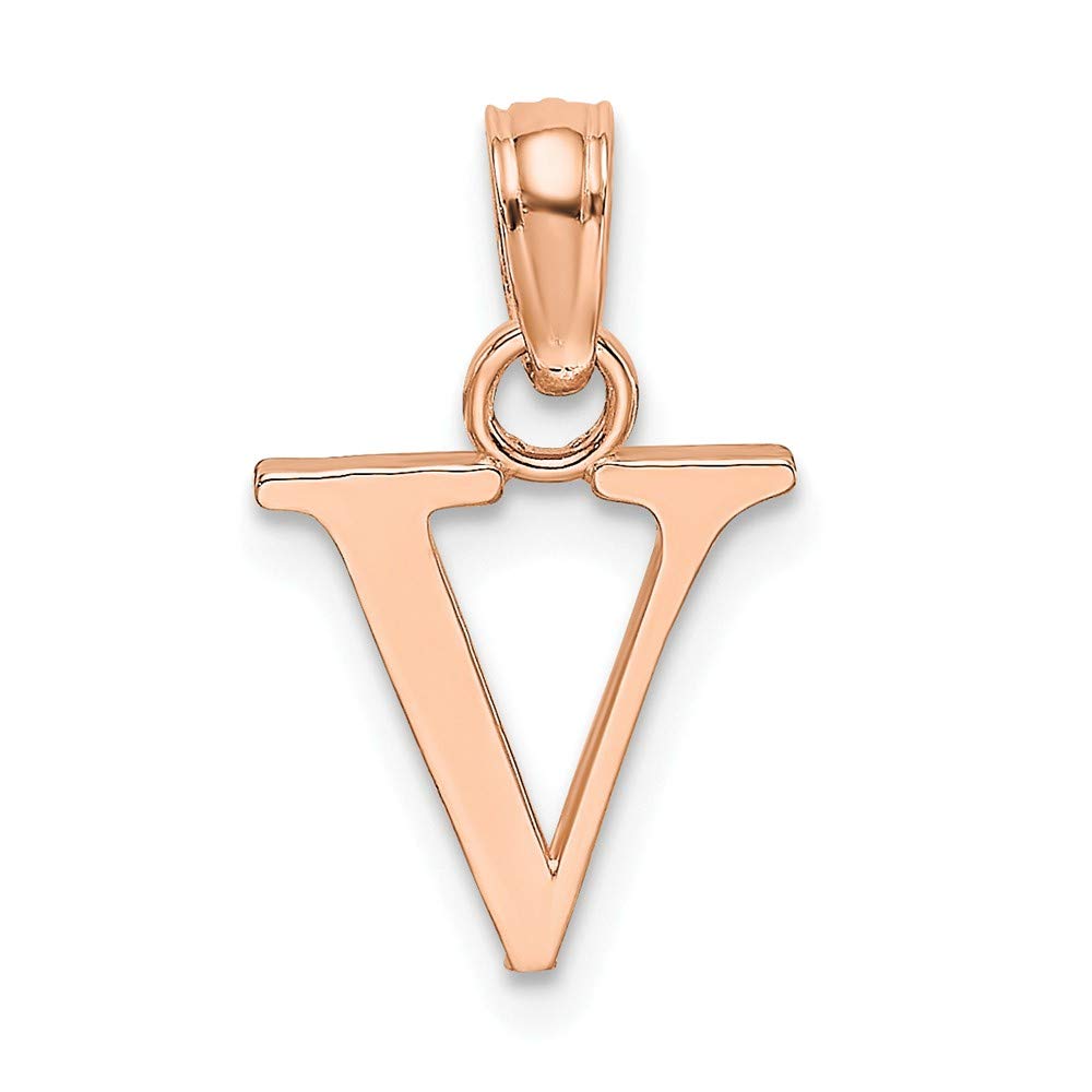 14K Rose Gold Polished V Block Initial Pendant Necklace for Women - Personalized Name Letter Jewelry Gift for Birthday, Anniversary & Valentine's Day