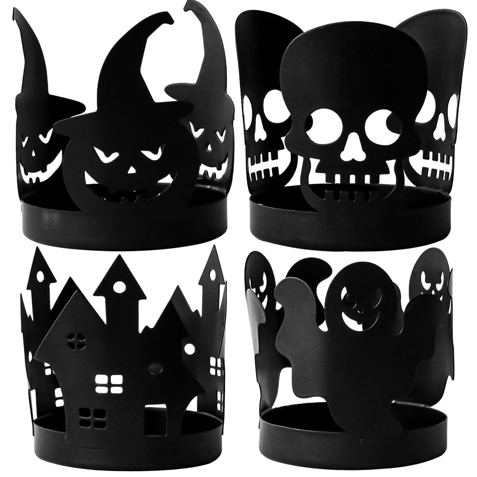 Halloween Candle Holders Set of 4 - Vintage Metal Table Decor Centerpiece for Pillar, Tealight & Votive Candles - Spooky Indoor Home Decorations (4PCS) - Perfect for Halloween Party, Dinner Table & Fall Home Decor