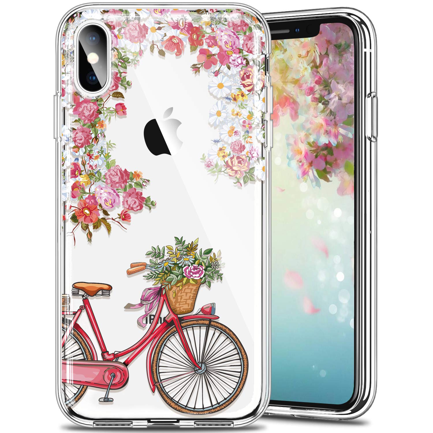 LUMARKE iPhone X/Xs Clear Case - Soft Silicone Protective Cover for Women & Girls (5.8 Inch) | Floral & Bicycle Design | Perfect for Everyday Use, Work & School