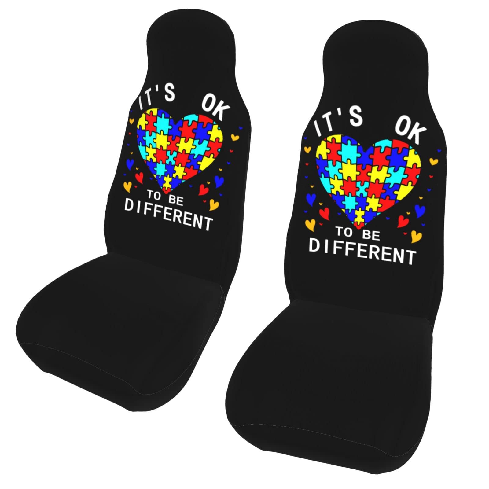 DARLEKS Autism Awareness Car Seat Cover - 'It's Ok to Be Different' Pattern, Universal Fit for Cars, Trucks, Vans & SUVs (2-Piece Set) | Interior Protection & Style Accessory for Daily Commutes, Road Trips & Family Travel