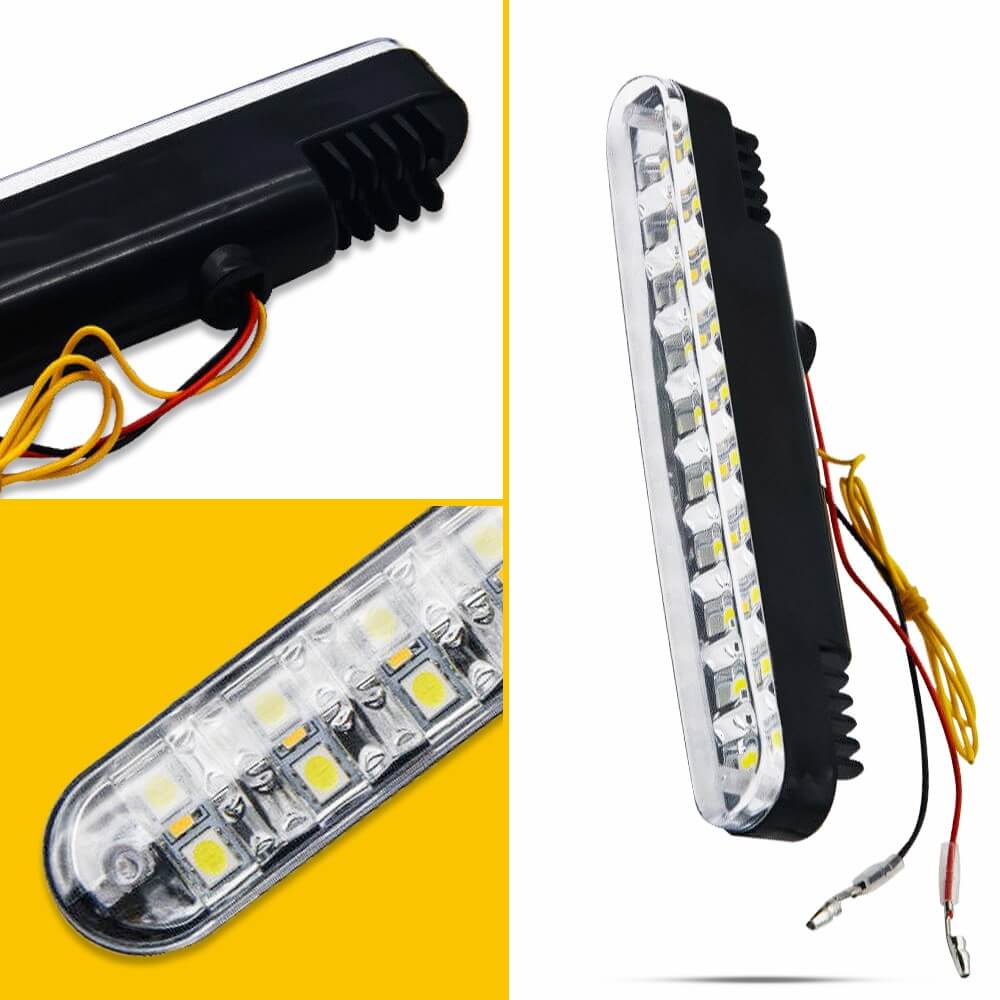 Universal LED Daytime Running Lights Kit - White & Amber Turn Signal Lights (30pcs LED Chips) for Cars, Trucks & SUVs - Enhanced Visibility & Safety Day & Night