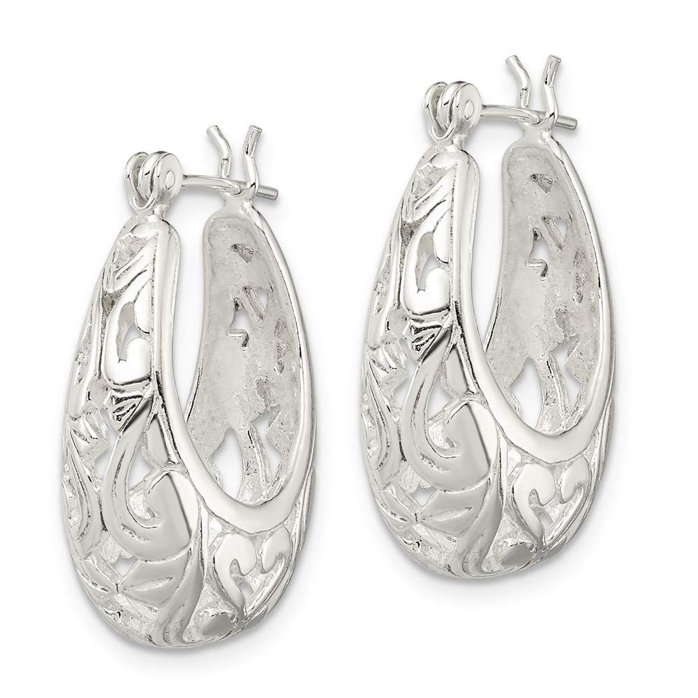 925 Sterling Silver Oval Filigree Hoop Puffed Shrimp Earrings - 24mm x 17mm | Elegant Dangle Earrings for Women | Perfect for Parties, Weddings & Everyday Wear