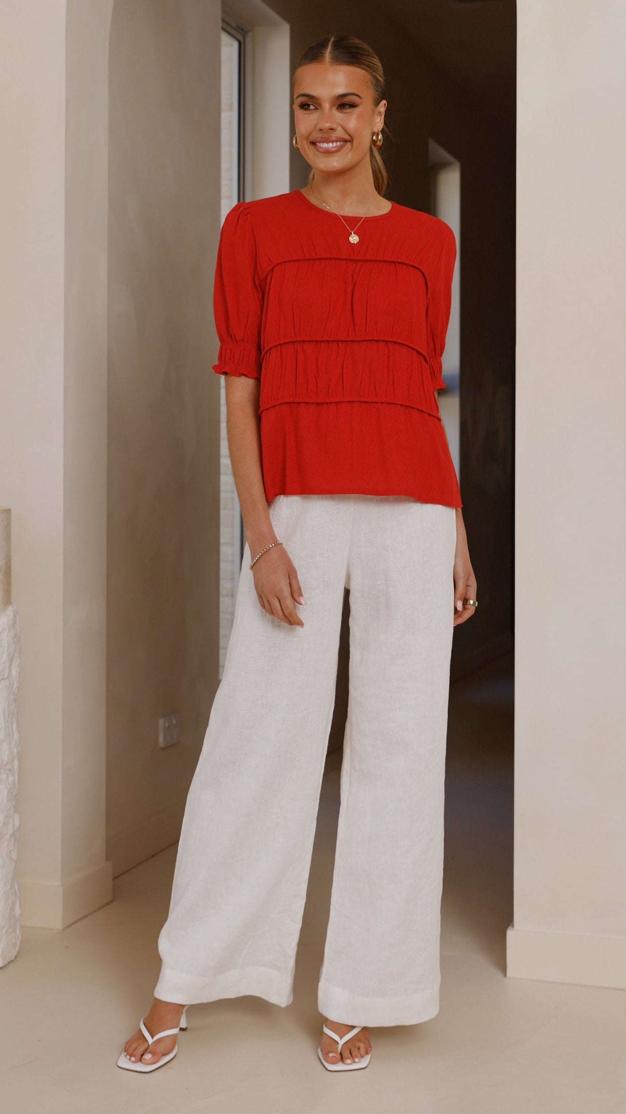 Kai Women's Short Sleeve T-Shirt - Soft Cotton V-Neck Casual Tee in Red | Perfect for Summer Outfits, Beach Wear & Everyday Comfort