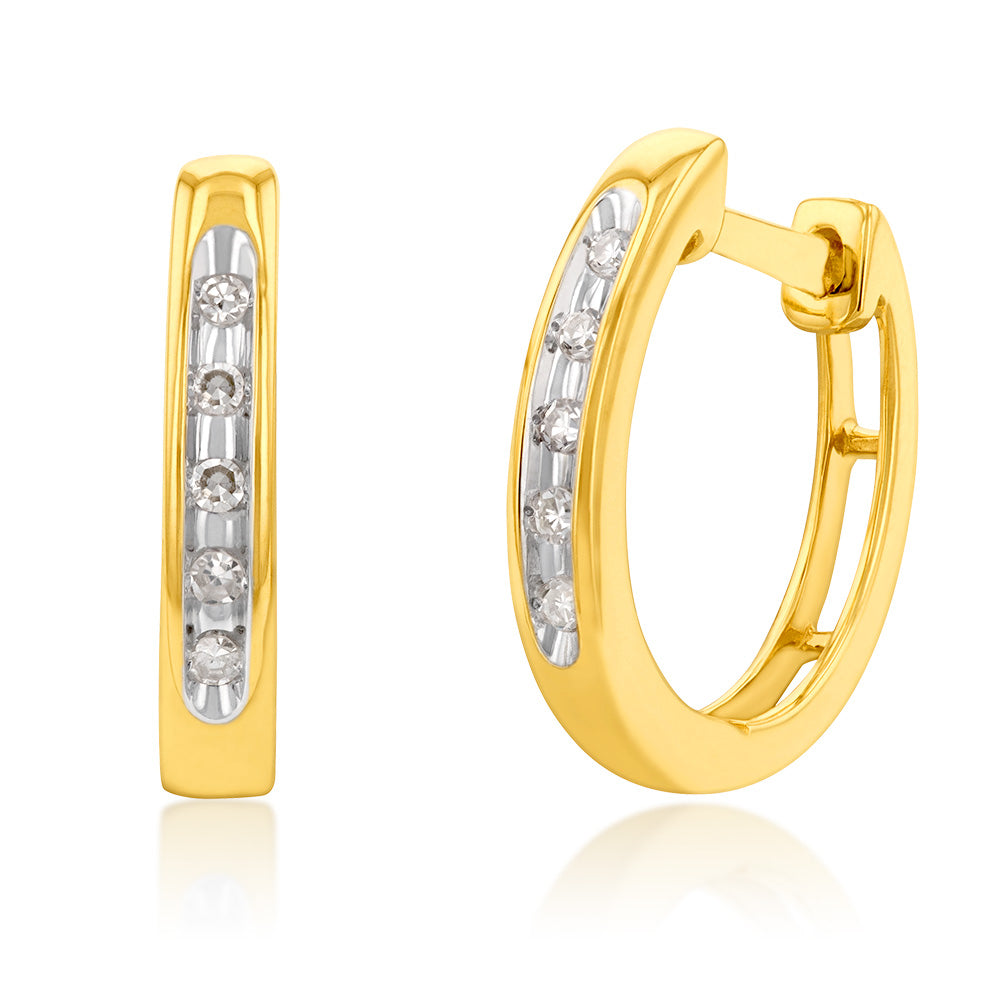 9ct Yellow Gold Diamond Hoop Earrings for Women - Elegant Dangle Earrings for Party, Wedding & Everyday Wear