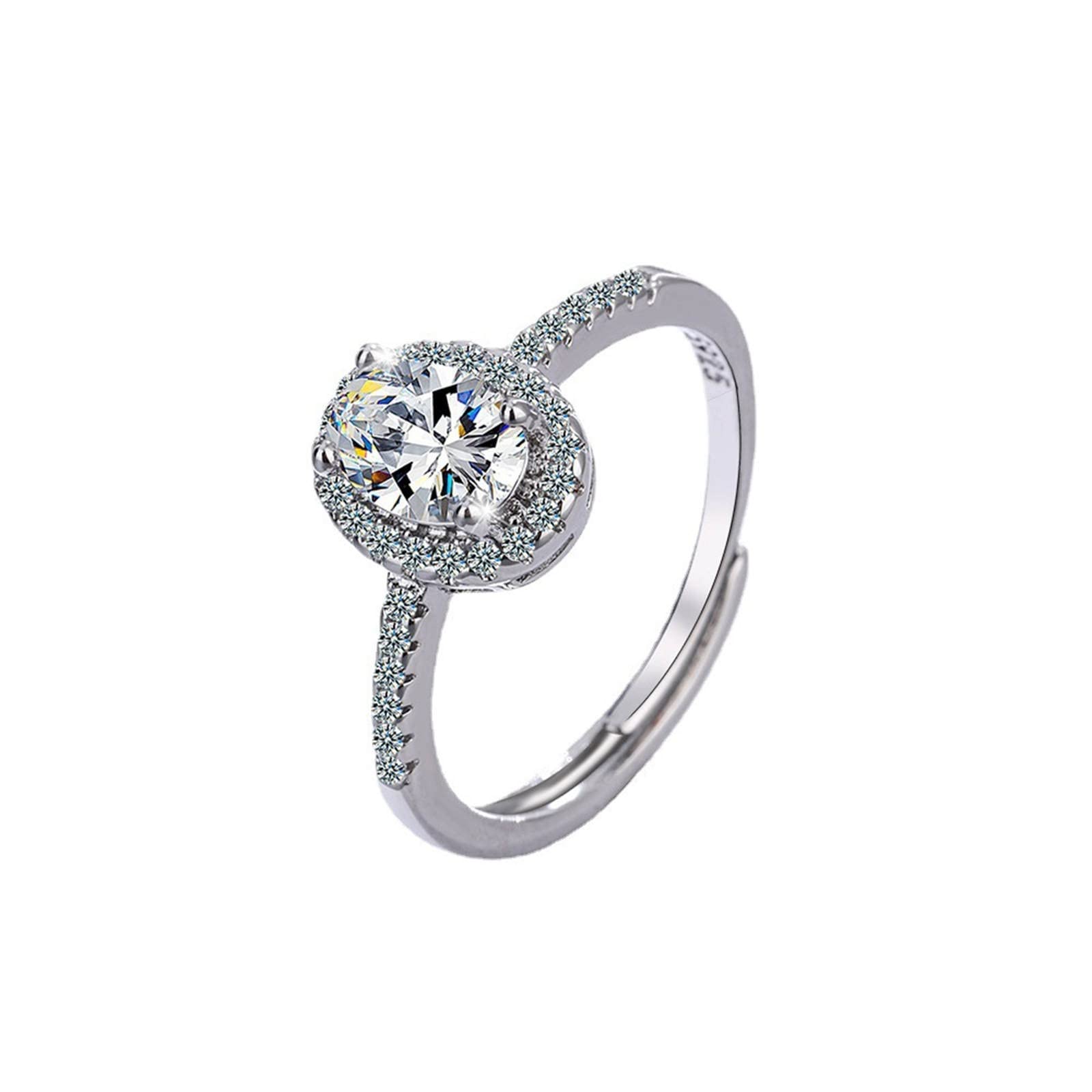 Zirconia Engagement Ring with Clear Stones & Pave Setting - Sterling Silver Band Round Cut Diamond Wedding Ring for Women (One Size) - Perfect for Proposals, Anniversaries & Special Occasions
