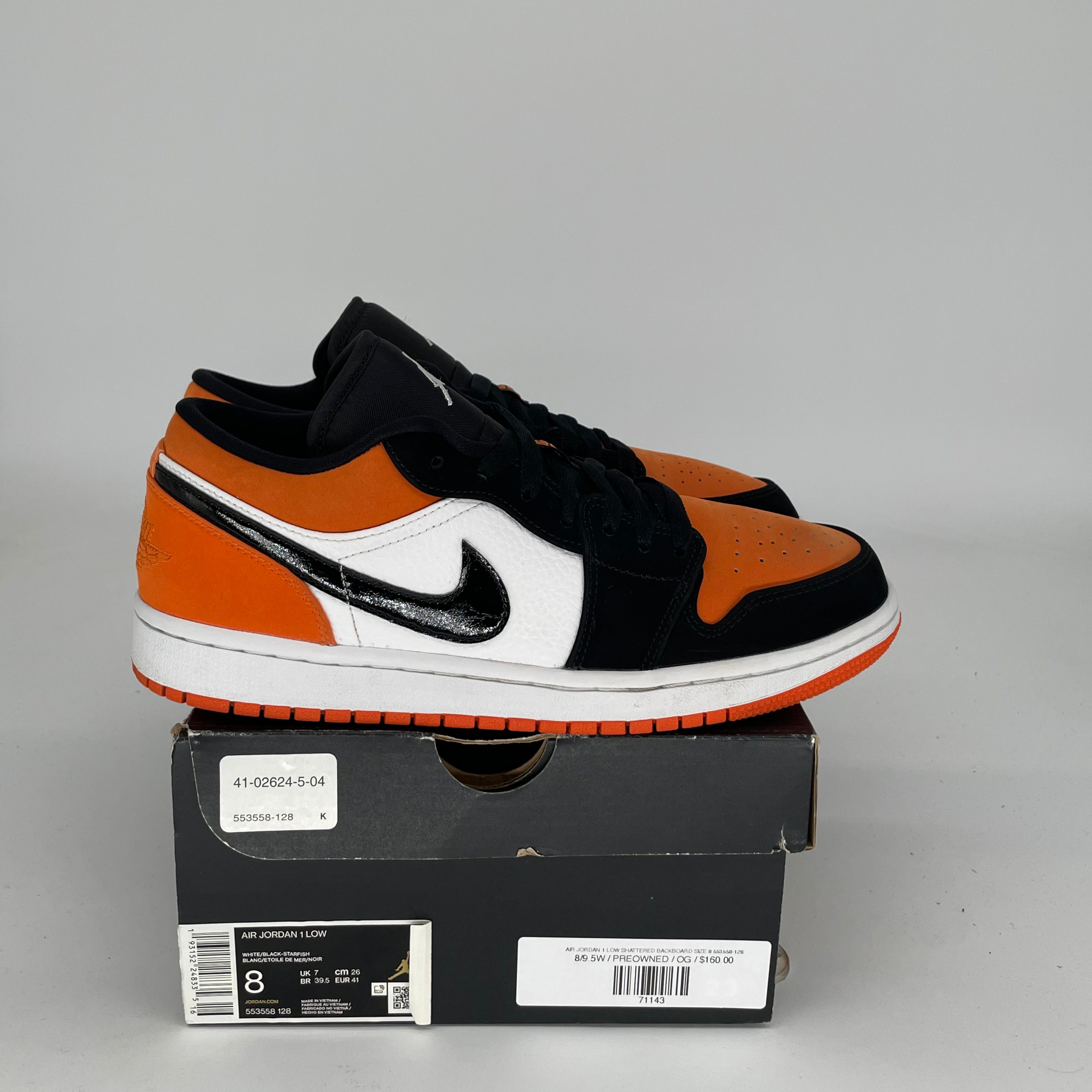 AIR JORDAN 1 LOW SHATTERED BACKBOARD SNEAKERS - MEN'S SIZE 8 (553558-128) - Basketball Shoes for Streetwear & Casual Outfits