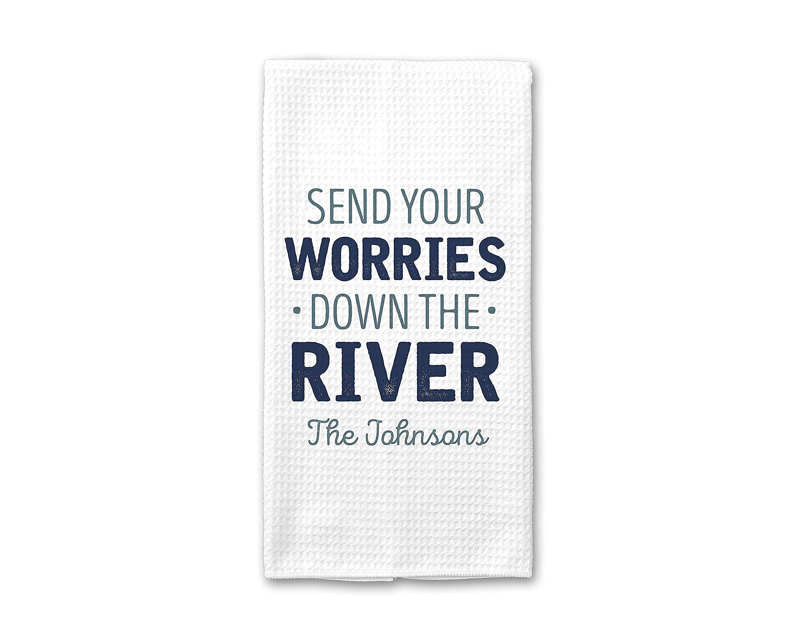 Personalized River House Kitchen Towel - Custom Family Name Tea Towel & Hand Towel Set for Cabin, Mountain Home Decor - Perfect for Rustic Kitchen, Cozy Cabin Gift & Farmhouse Style Decorating