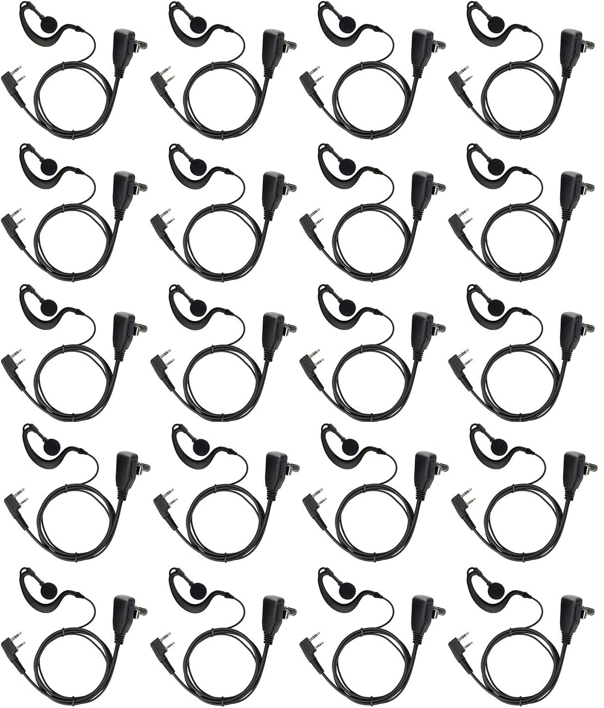 20 Pack Walkie Talkie Earpiece Headset with PTT Mic - 2 Pin 2.5mm/3.5mm G Shape Two Way Radio Headset Compatible with UV5R, 888S, UV-82HP, Kenwood, Retevis H-777, RT21, RT22 - Ideal for Security, Construction, Event Staff & Outdoor Adventures
