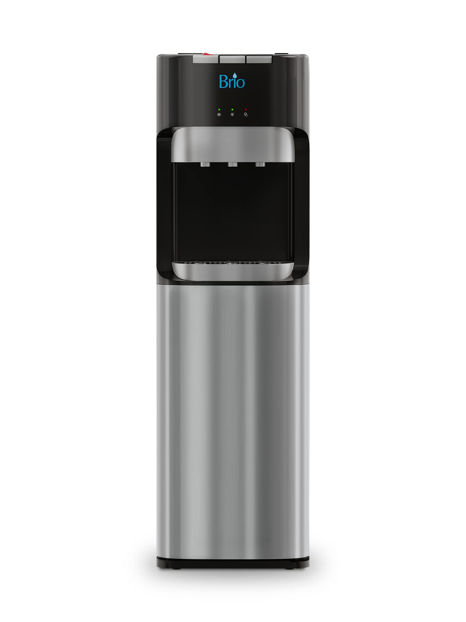 Brio CLBL420V2 Bottom Loading Water Cooler Dispenser for 3 & 5 Gallon Bottles - Hot, Room & Cold Water with Child Safety Lock, LED Display & Empty Bottle Alert - Stainless Steel Office & Home Water Dispenser for Kitchen, Breakroom & Dorm