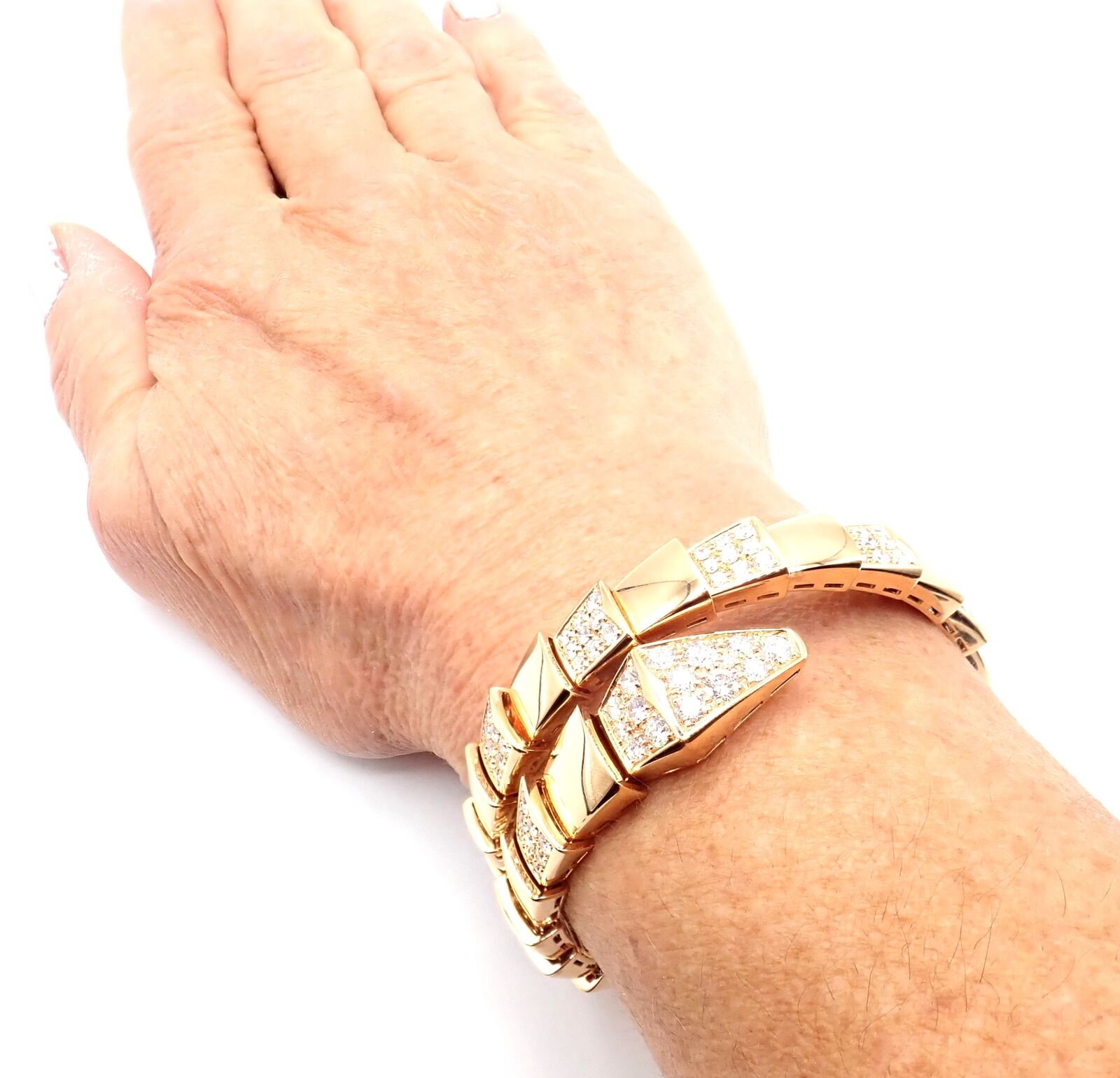 Authentic Bulgari Bvlgari Serpenti Viper 18k Rose Gold Diamond Bangle Bracelet for Women - Luxury Italian Jewelry Gift for Anniversary, Wedding & Special Occasions