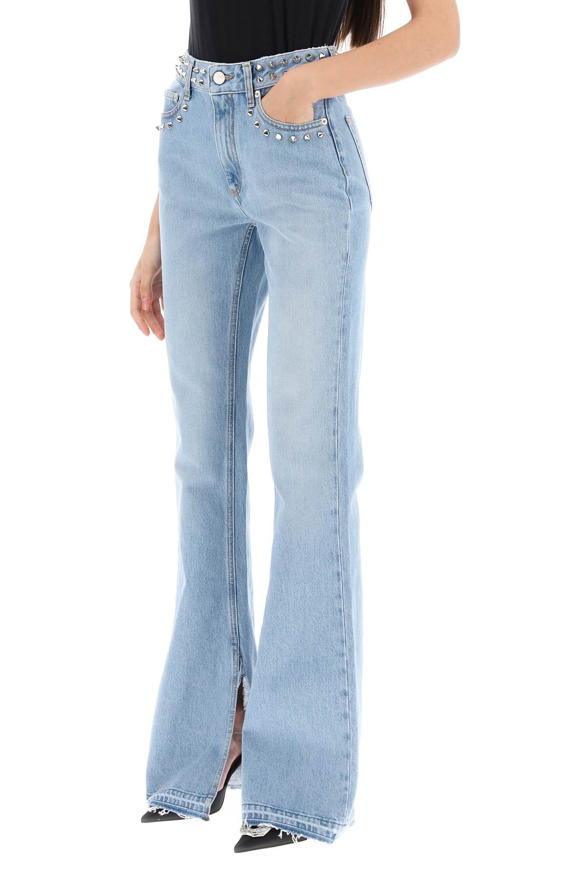Alessandra Rich Flared Jeans with Studs - High Waist Distressed Denim Pants for Women | Perfect for Casual Outfits, Parties & Night Out