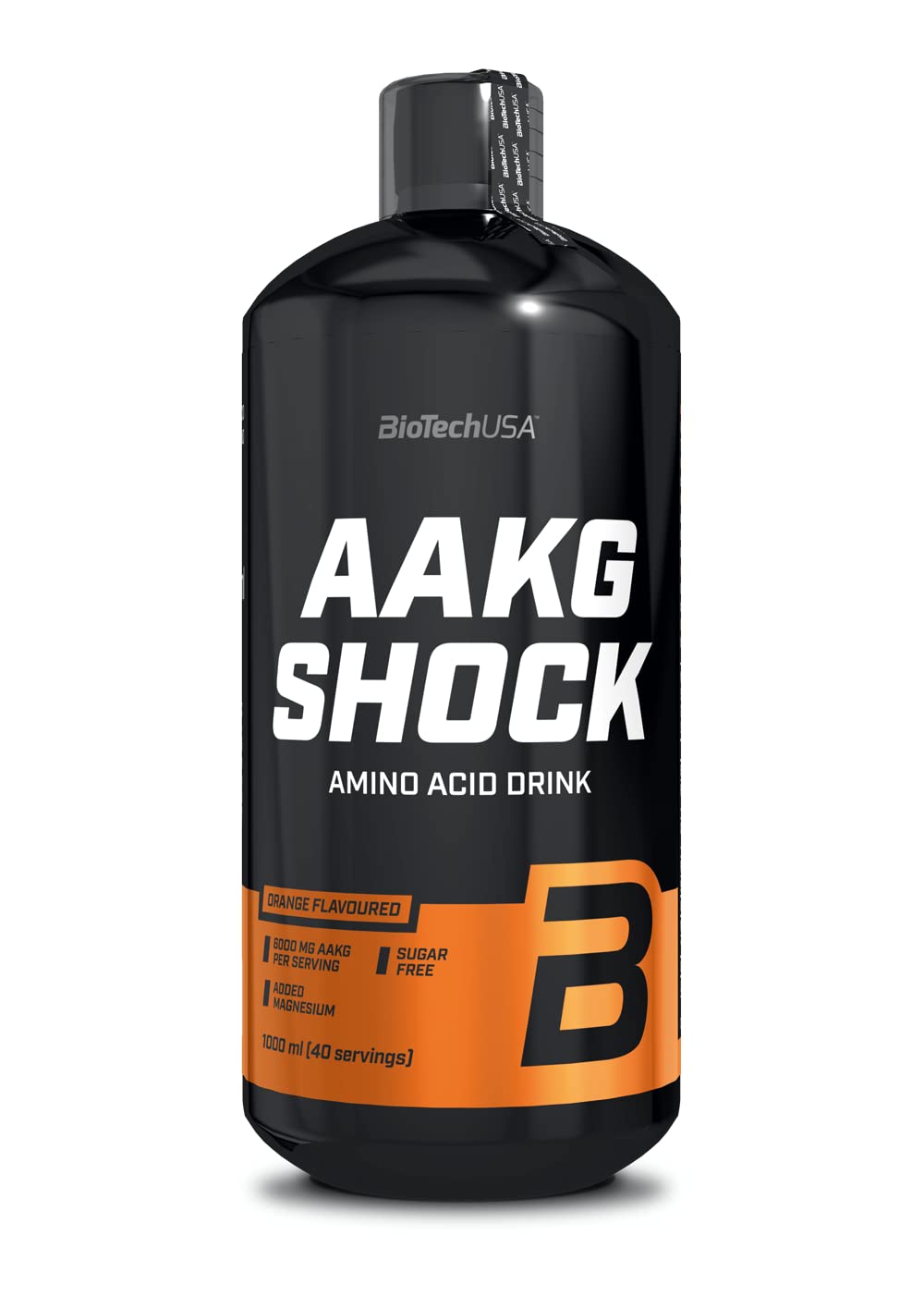 BioTechUSA AAKG Shock Extreme Pre-Workout Supplement - 1000ml Orange Flavor for Energy & Performance Boost | Ideal for Gym, Bodybuilding & Athletic Training
