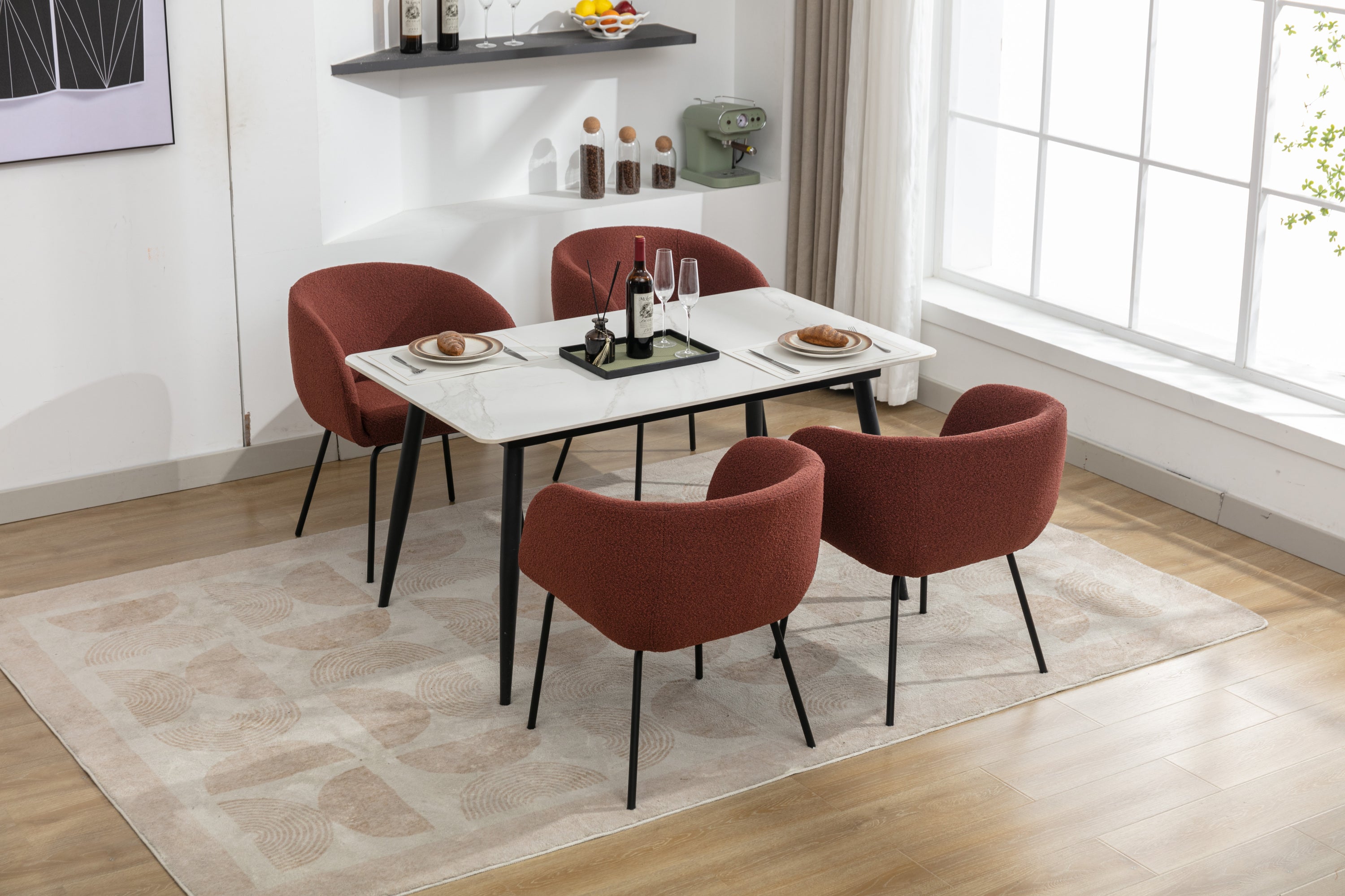 2 Pack Boucle Fabric Dining Chairs with Black Metal Legs - Wine Red | Modern Upholstered Side Chairs for Kitchen, Dining Room, or Office | Comfortable & Stylish Seating Solution
