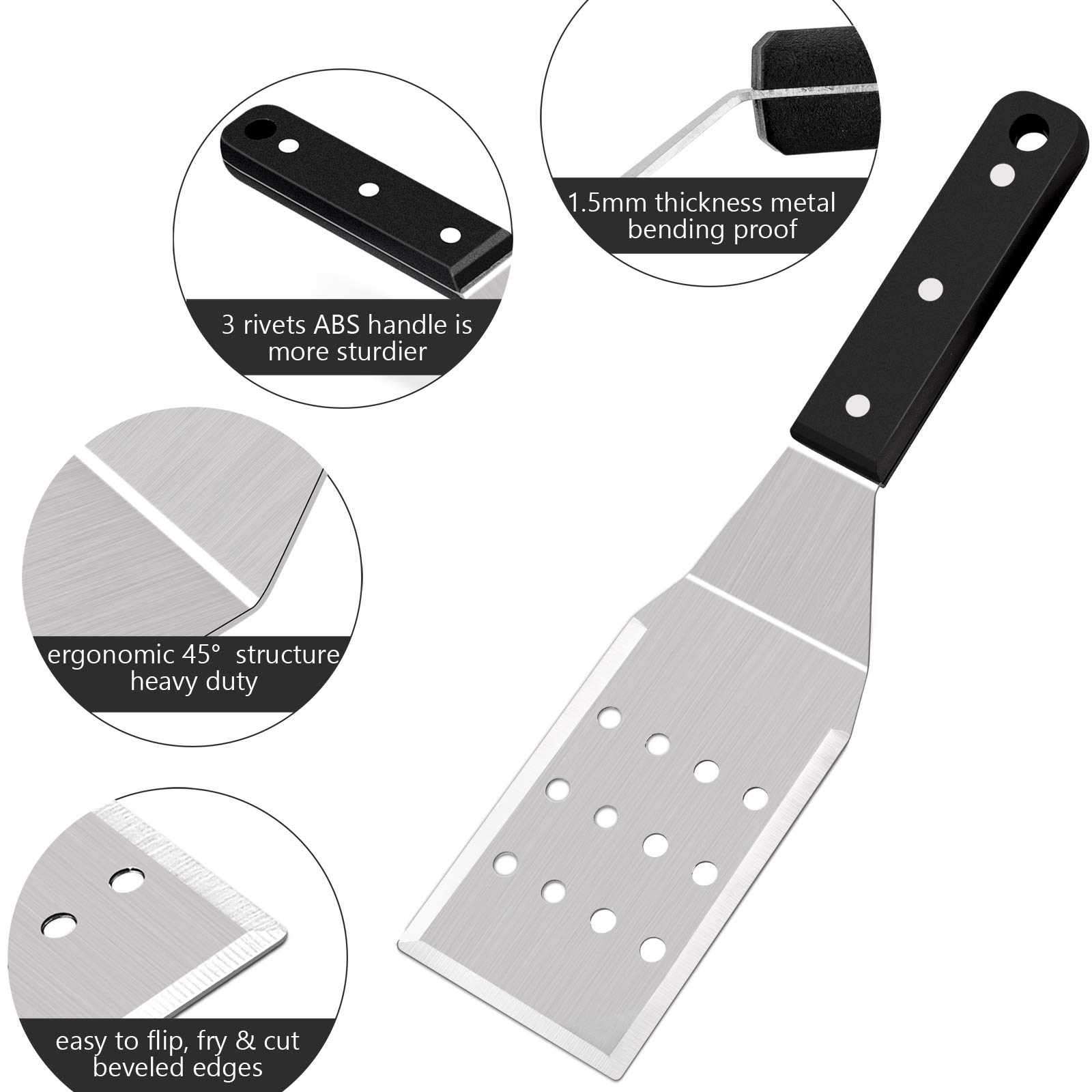Premium Stainless Steel Spatula Set - 2 Pack Heavy Duty Metal Griddle Spatulas with Riveted Handle for BBQ, Teppanyaki, Flat Top Grill, Hibachi & Cast Iron Cooking - Dishwasher Safe - Perfect for Grilling Burgers, Pancakes & Stir-Fry