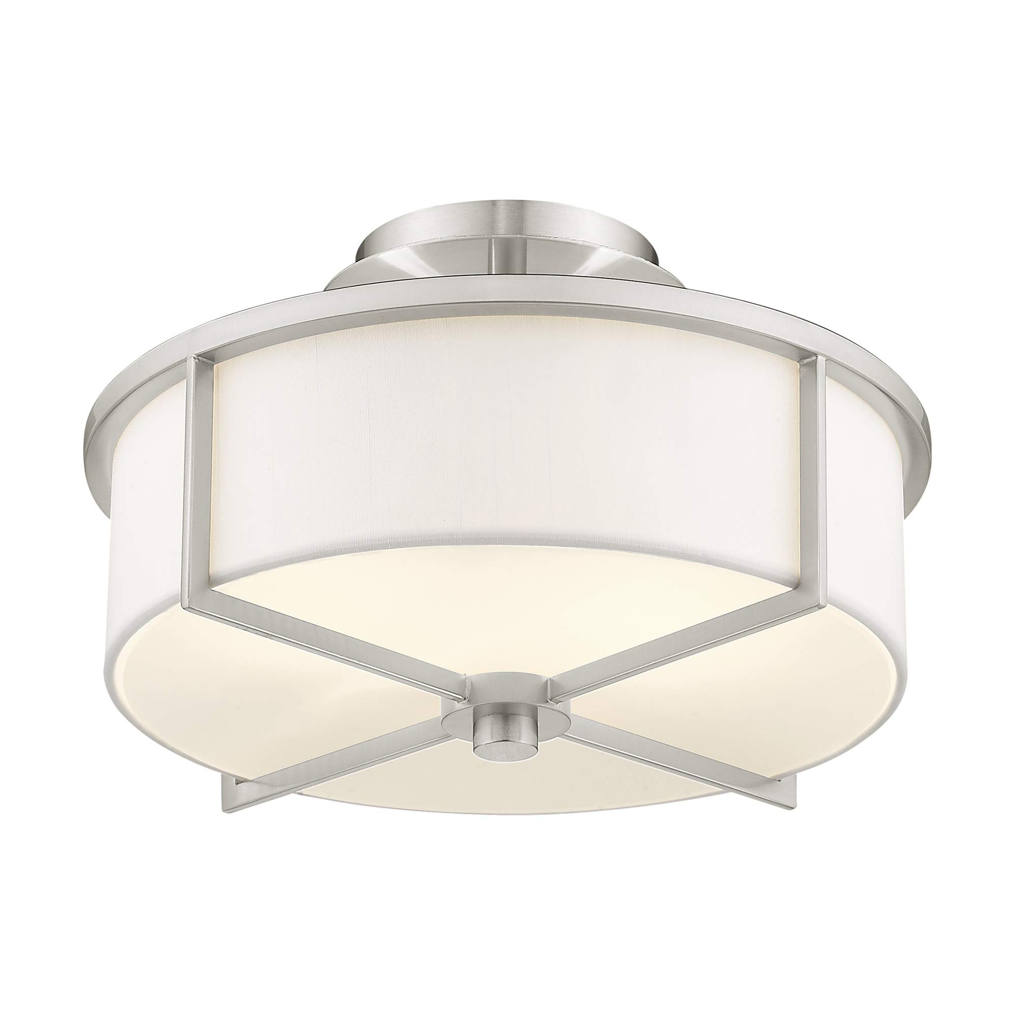 Livex Lighting 51073-91 Brushed Nickel Ceiling Mount Fixture - Modern Flush Mount Light for Bedroom, Hallway & Kitchen Lighting