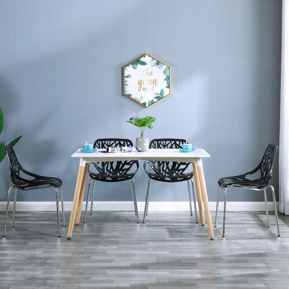 Bonnlo Modern Stackable Dining Chairs Set of 4 - Black Plastic Birch Sapling Chairs for Dining Room, Living Room, Office | Space-Saving Stackable Design Perfect for Small Spaces, Kitchens, and Multi-Purpose Rooms