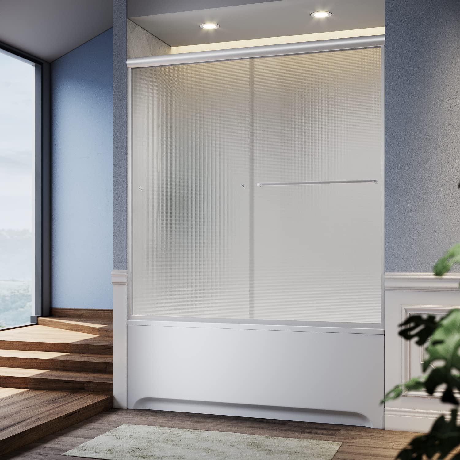 Frosted Glass Double Sliding Shower Door - 60